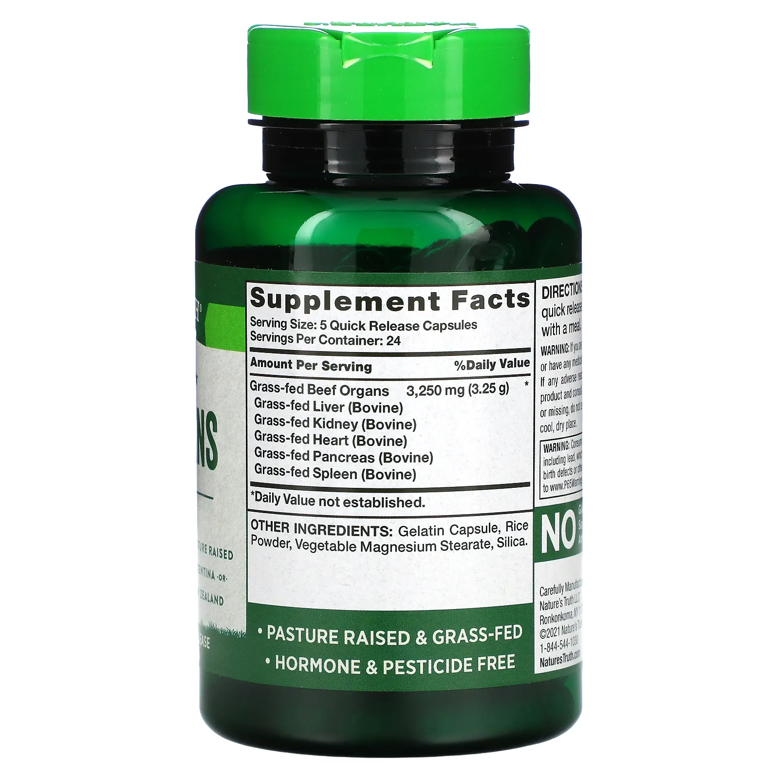 Nature's Truth, органы говядины травяного откорма, 3250 мг, 120 капсул с быстрым высвобождением (650 мг в 1 капсуле)