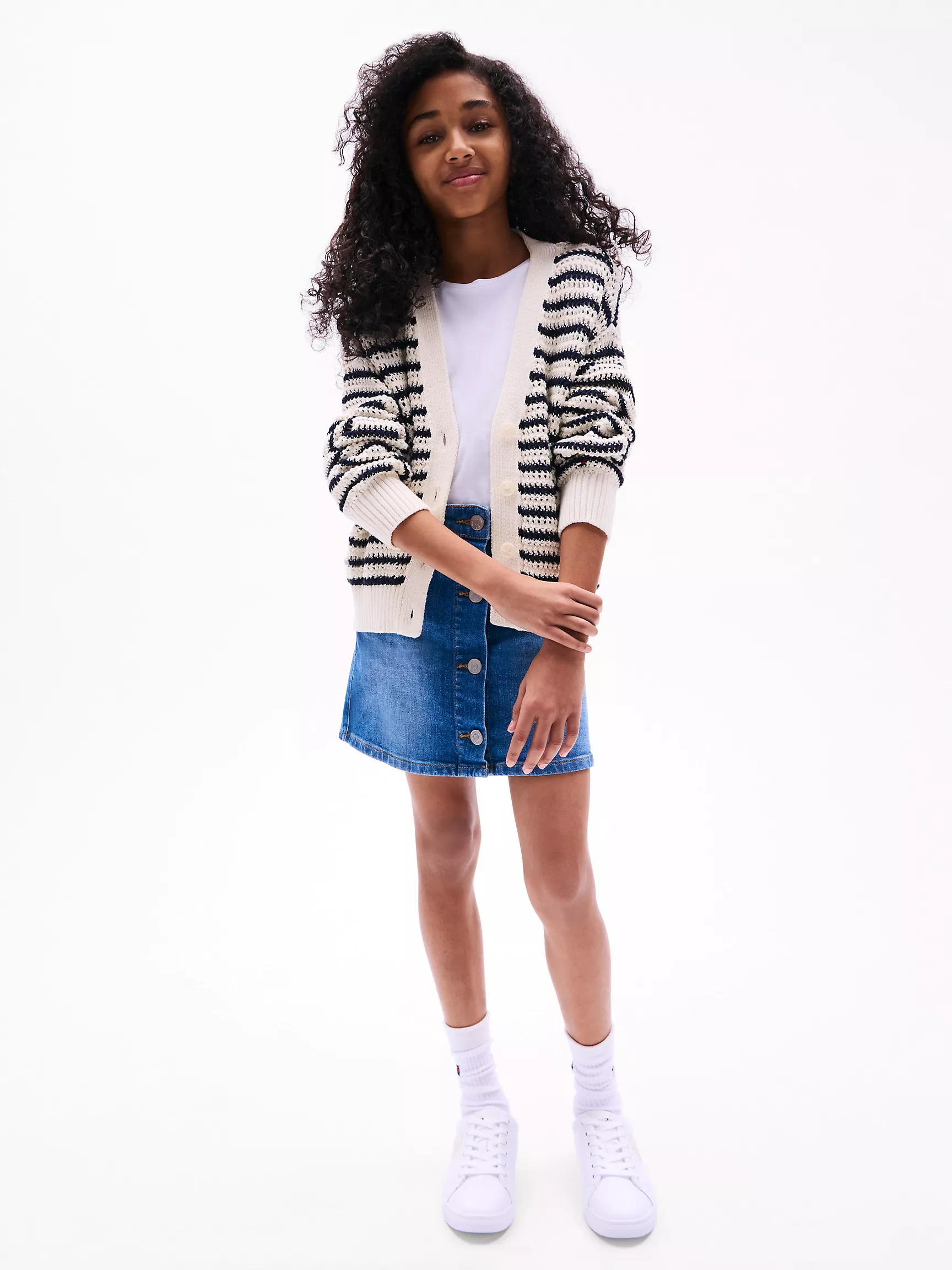 Свитер для девочки Tommy Hilfiger, Детский кардиган в полоску с вязаным узором