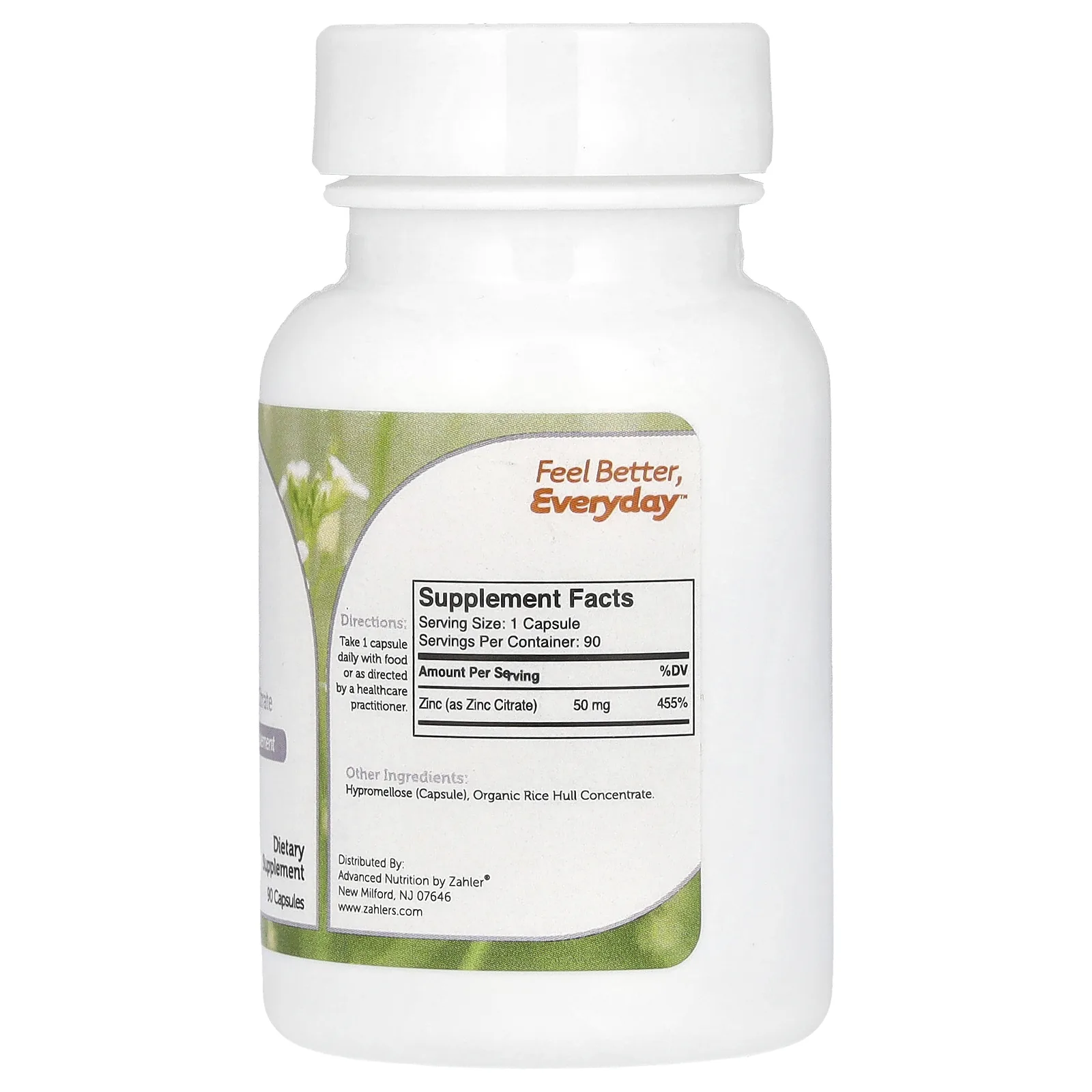 Zahler, Zinc, биоактивный цитрат цинка, 90 капсул