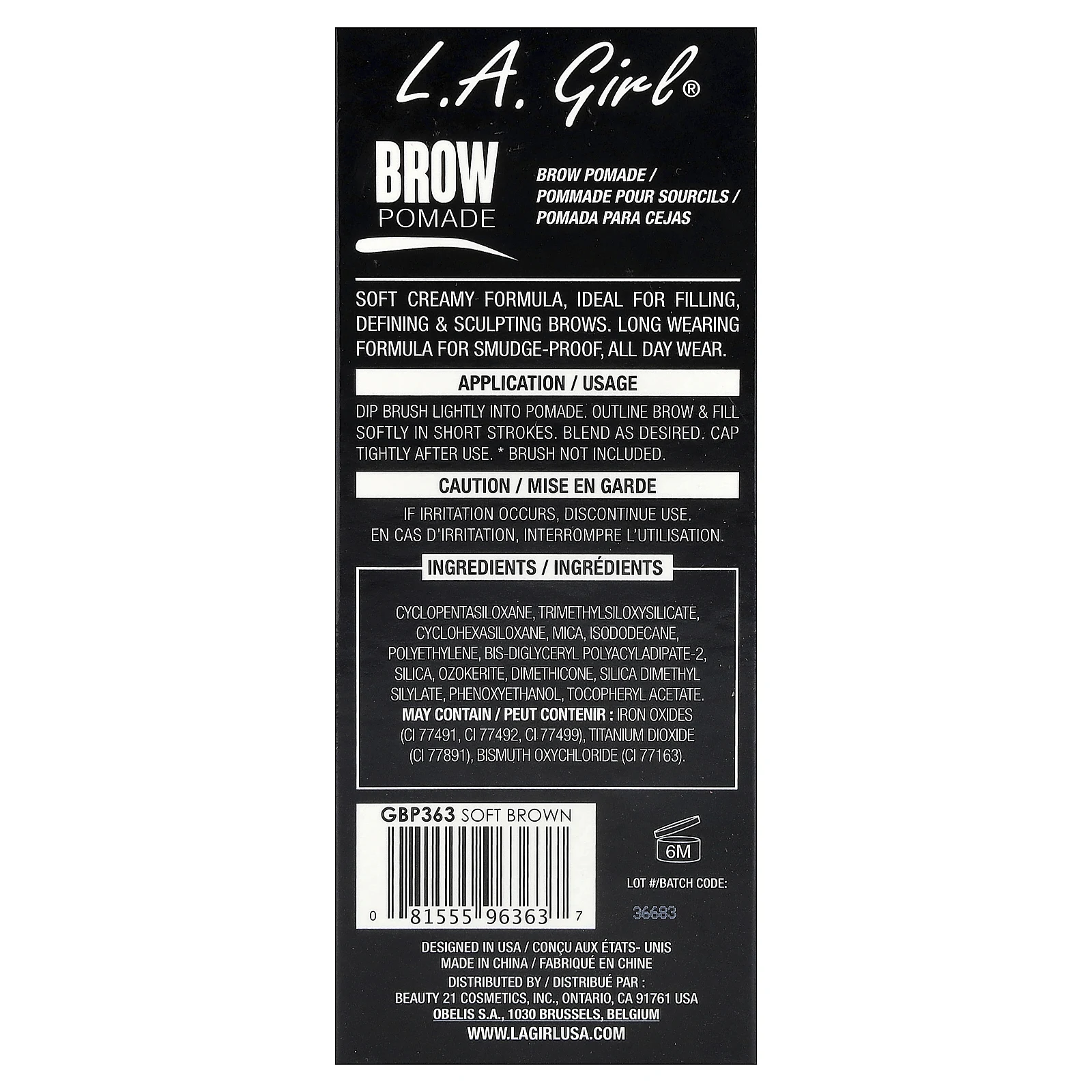 L.A. Girl, помада для бровей, GBP363 нежно-коричневый, 3 г (0,11 унции)