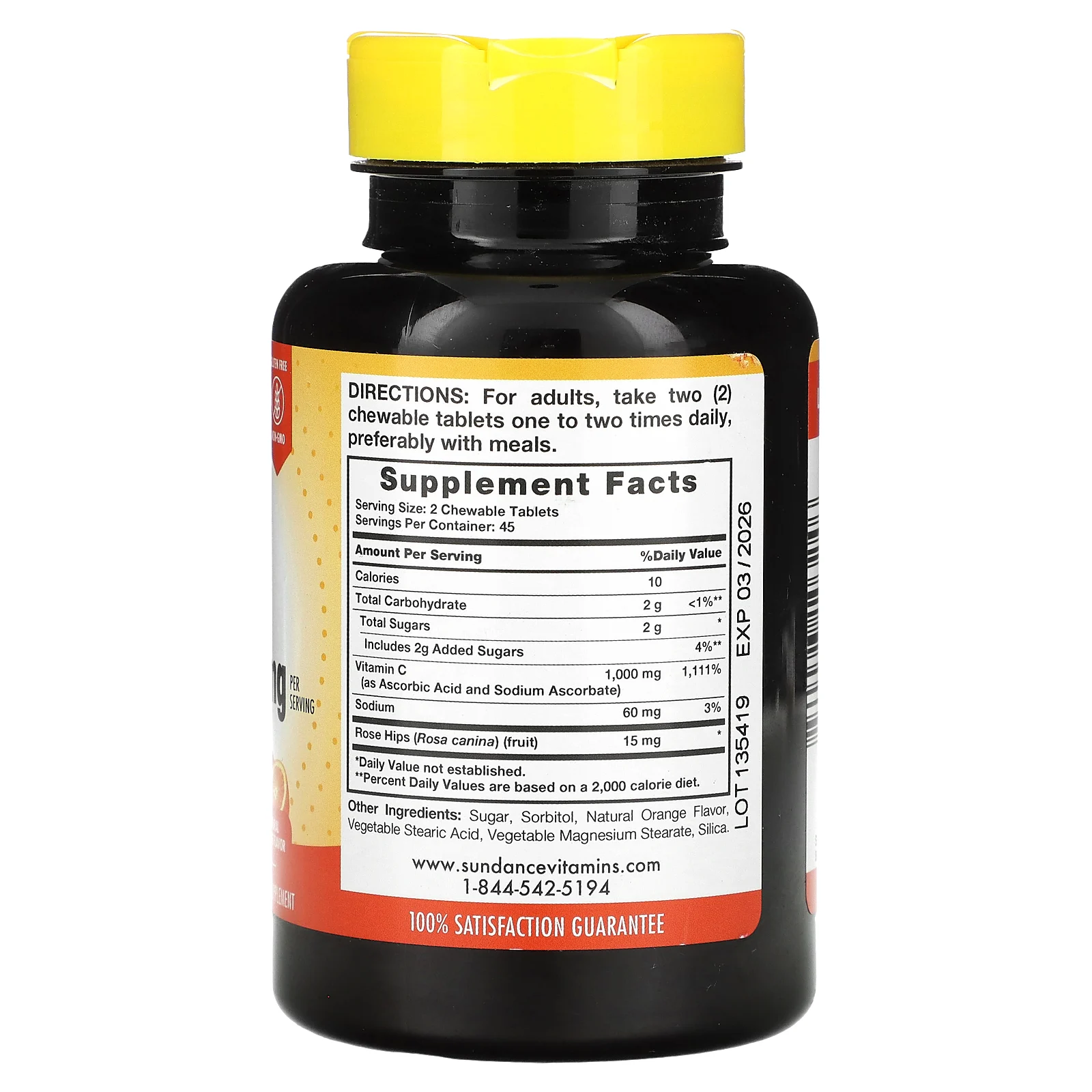 Sundance Vitamins, жевательный витамин C, натуральный апельсин, 1000 мг, 90 жевательных таблеток (500 мг в 1 таблетке)