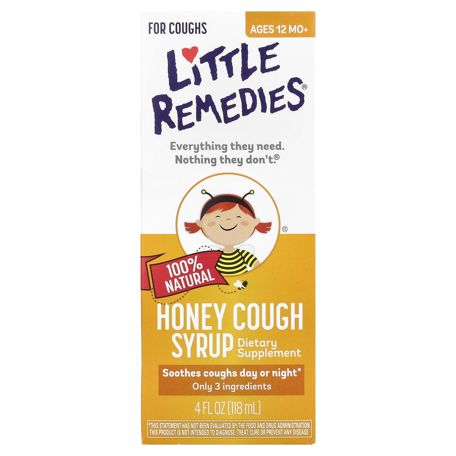 Little Remedies, 100% натуральный медовый сироп от кашля, для детей от 12 месяцев, 118 мл (4 жидк. Унции)