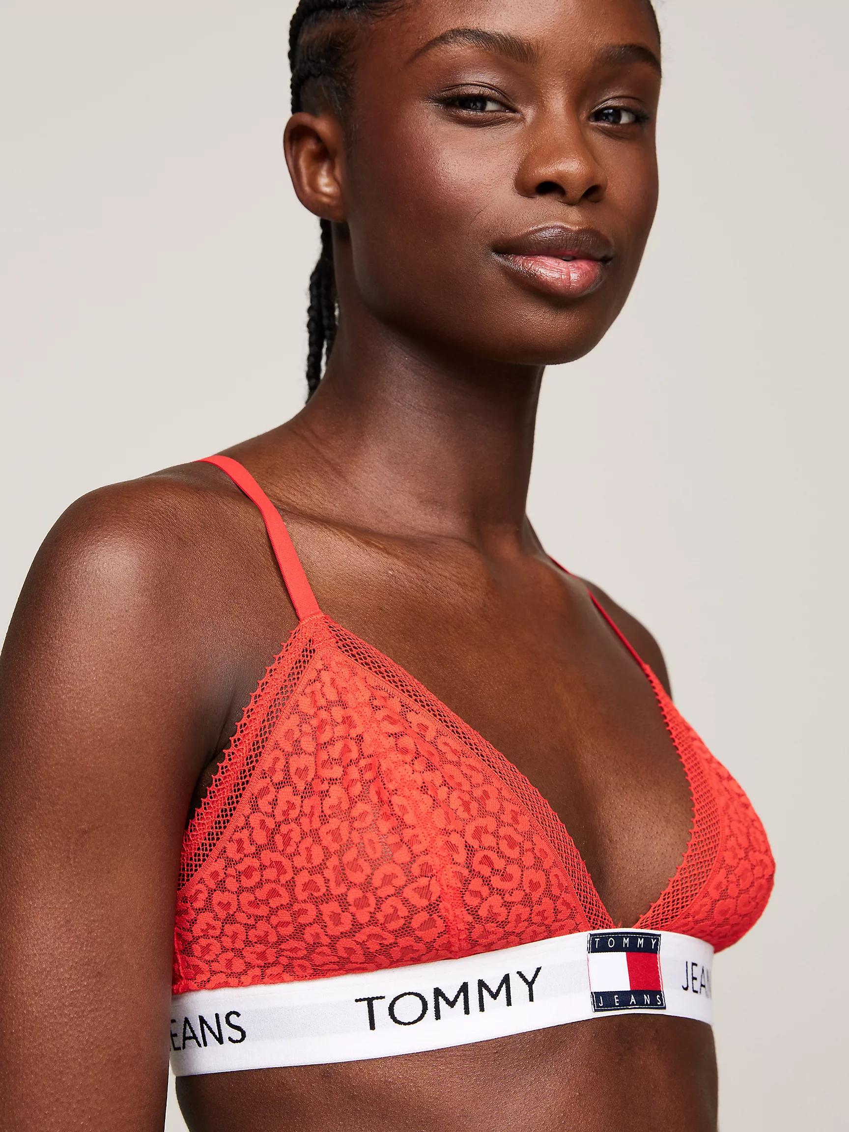 Женское нижнее белье Tommy Hilfiger, Треугольный бралетт TJ из кружева с леопардовым узором без подкладки
