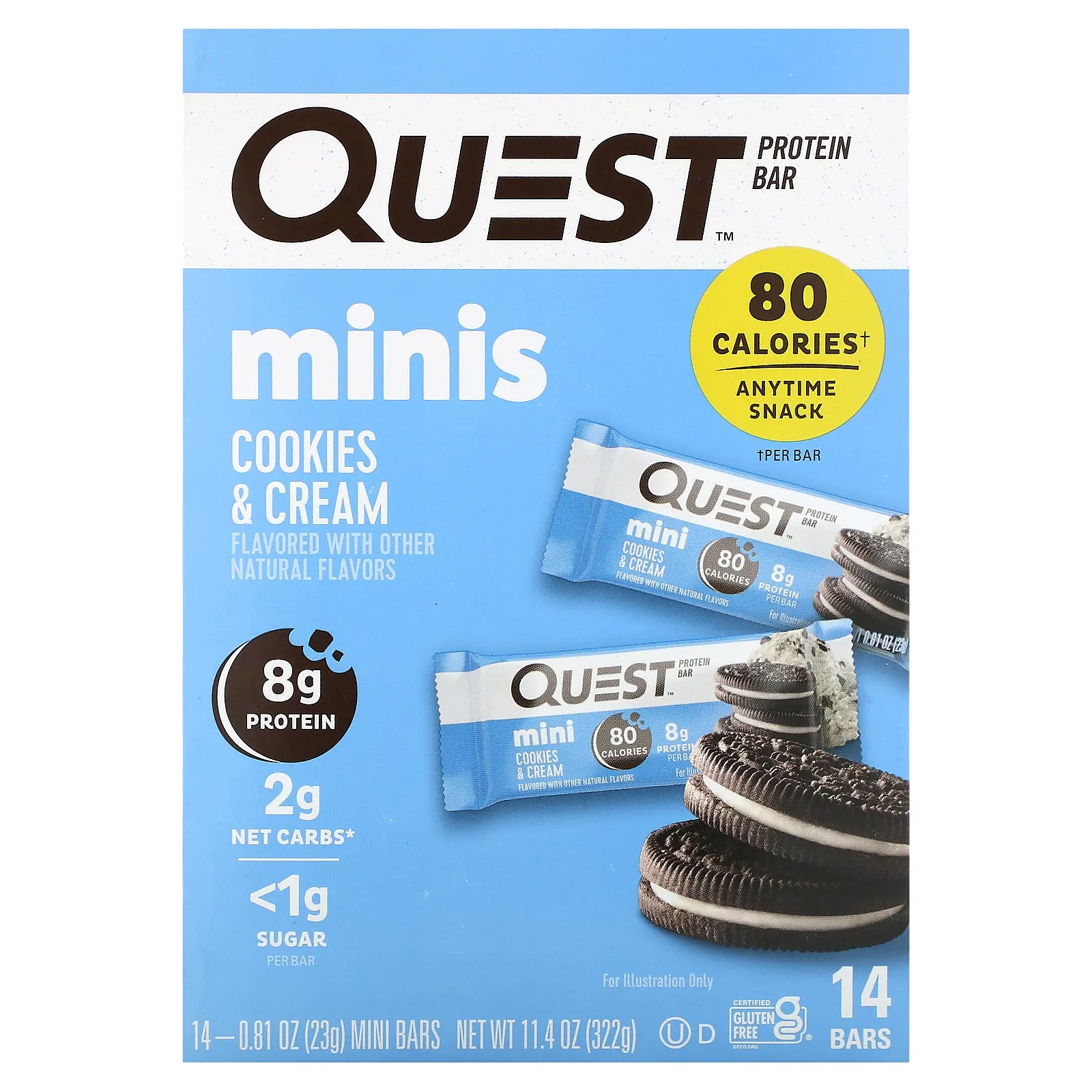 Quest Nutrition, протеиновый мини-батончик, со вкусом печенья и сливок, 14 батончиков, по 23 г (0,81 унции) каждый
