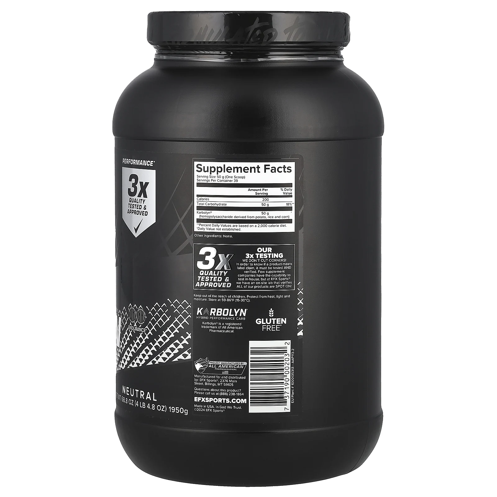 EFX Sports, Karbolyn Fuel, с нейтральным вкусом, 1950 г (4 фунта 4,8 унции)