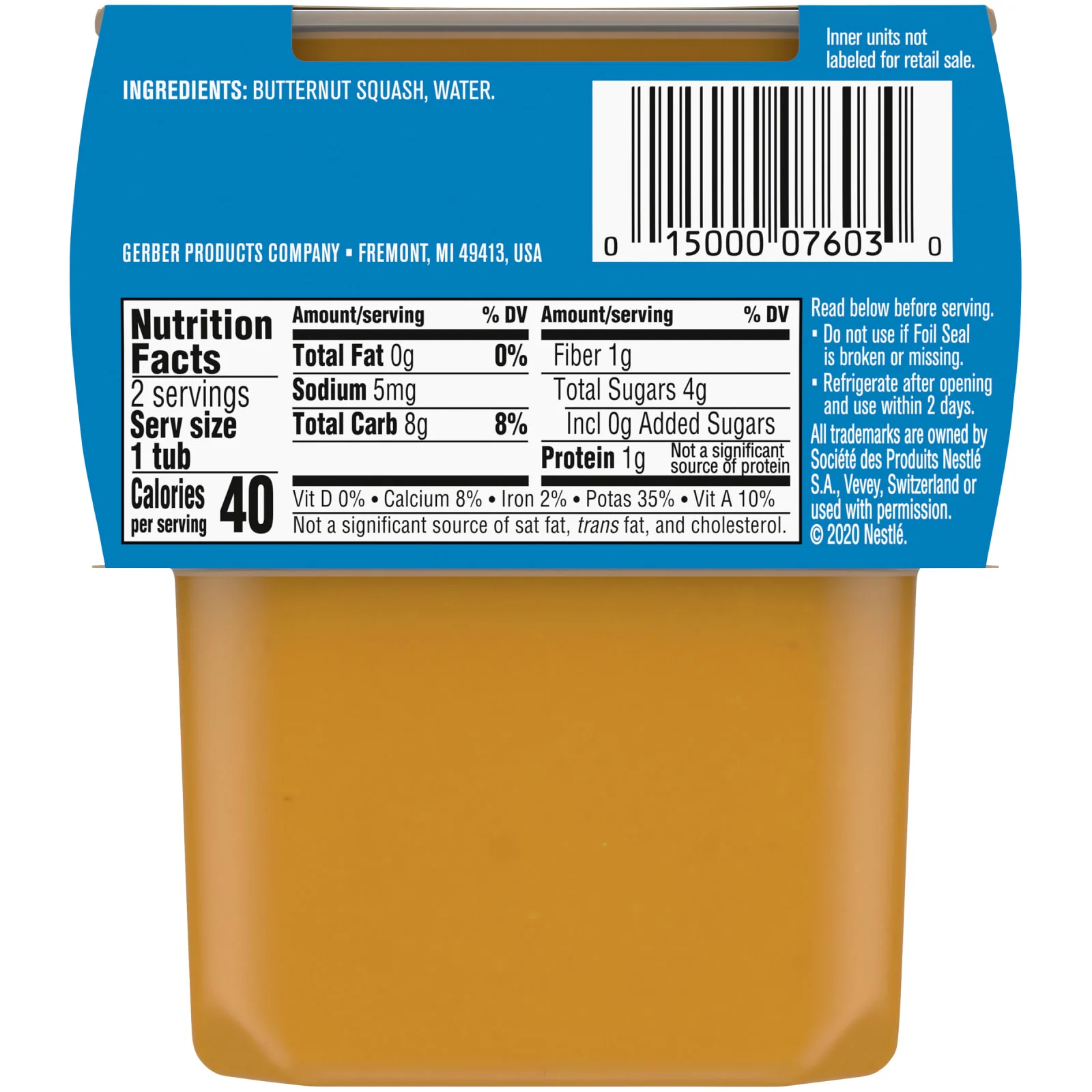 Gerber, Мускатная тыква, 2 упаковки по 113 г (4 унции) каждая