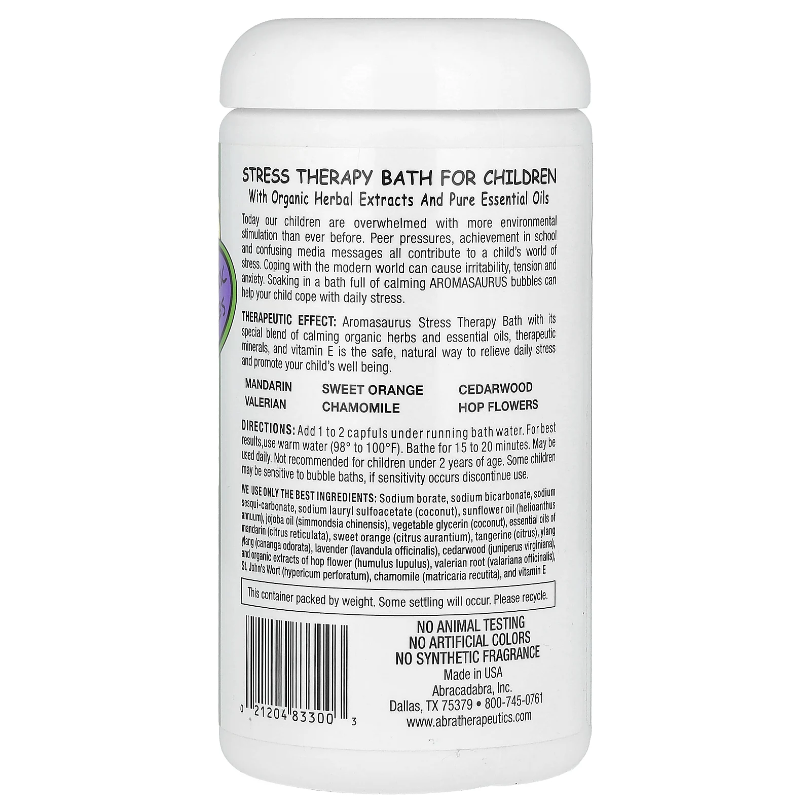 Abra Therapeutics, Aromasaurus Stress, пенная ванна с ароматерапией для детей, 566 г (20 унций)