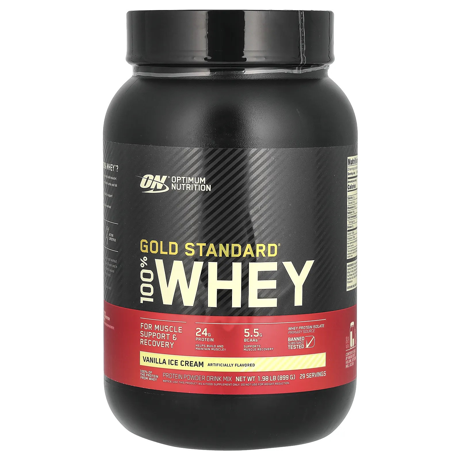 Optimum Nutrition, Gold Standard 100% Whey, сыворотка, ванильное мороженое, 907 кг (2 фунта)