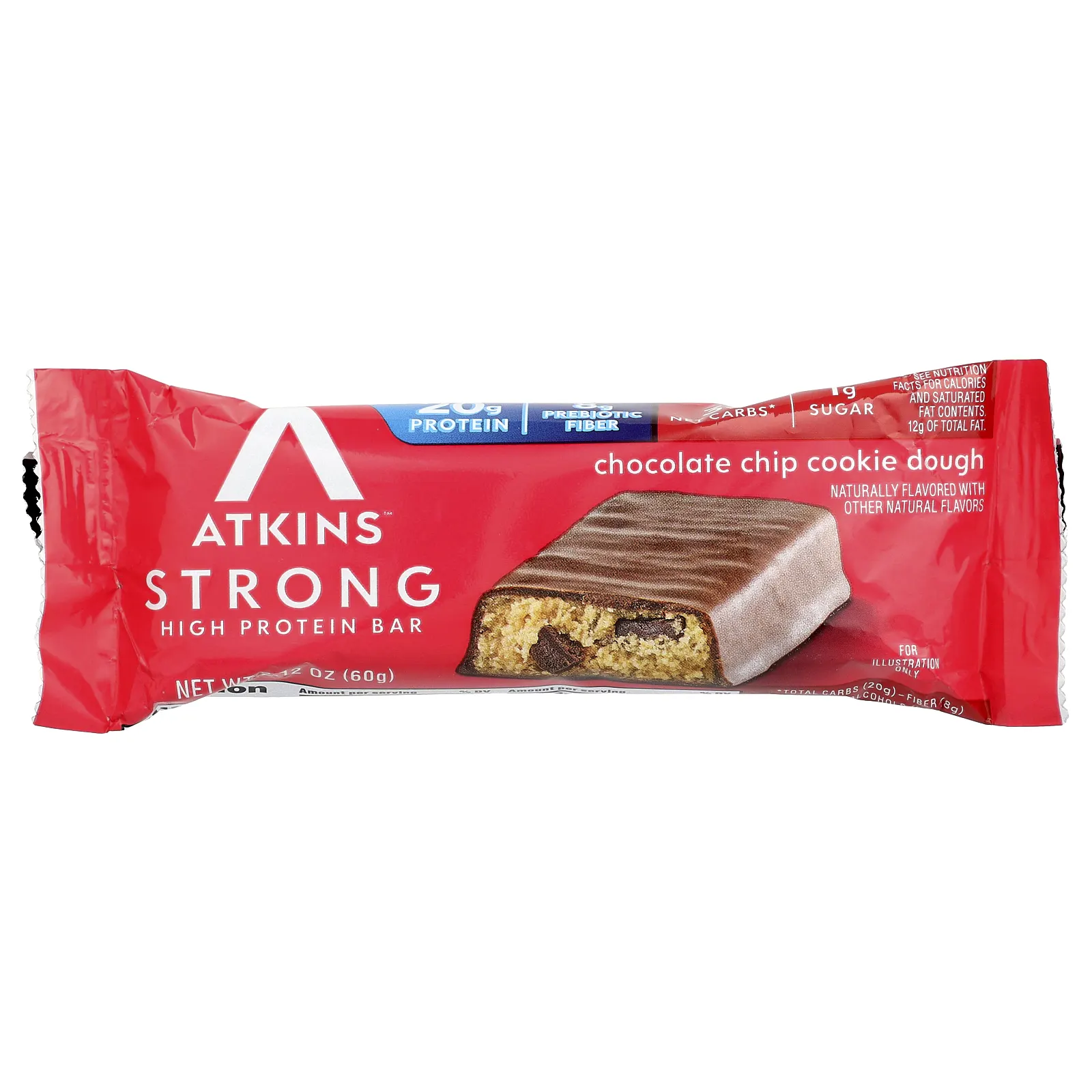 Atkins, Strong, высокопротеиновый батончик, тесто с шоколадной крошкой, 4 батончика по 60 г (2,12 унции)