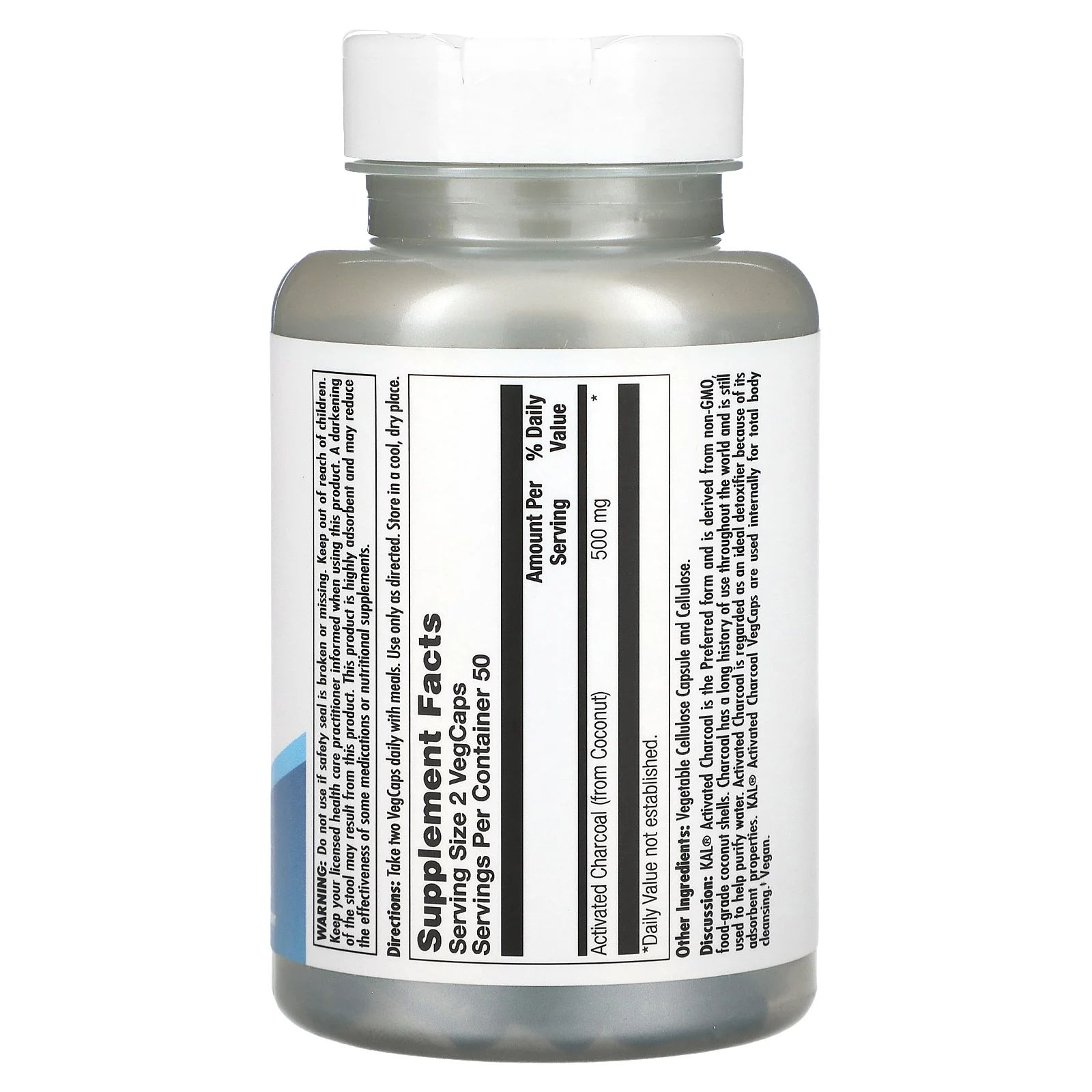 KAL, активированный уголь, 100 растительных капсул