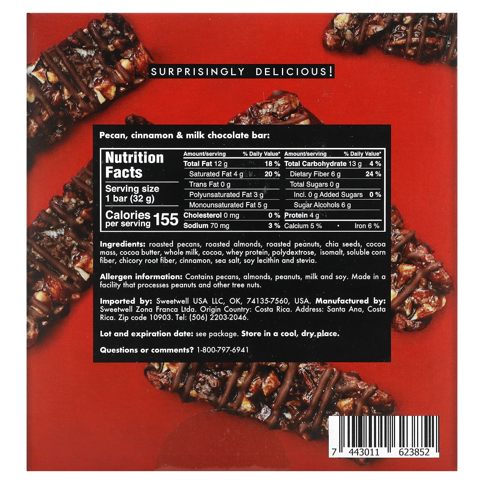 Sweetwell, Keto Bar, батончик с пеканом, корицей и молочным шоколадом, 10 батончиков, 32 г (1,1 унции)