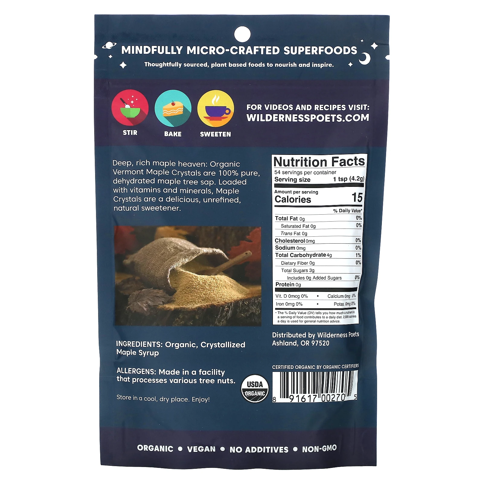 Wilderness Poets, органический вермонтский кленовый сироп в кристаллах, 226 г (8 унций)