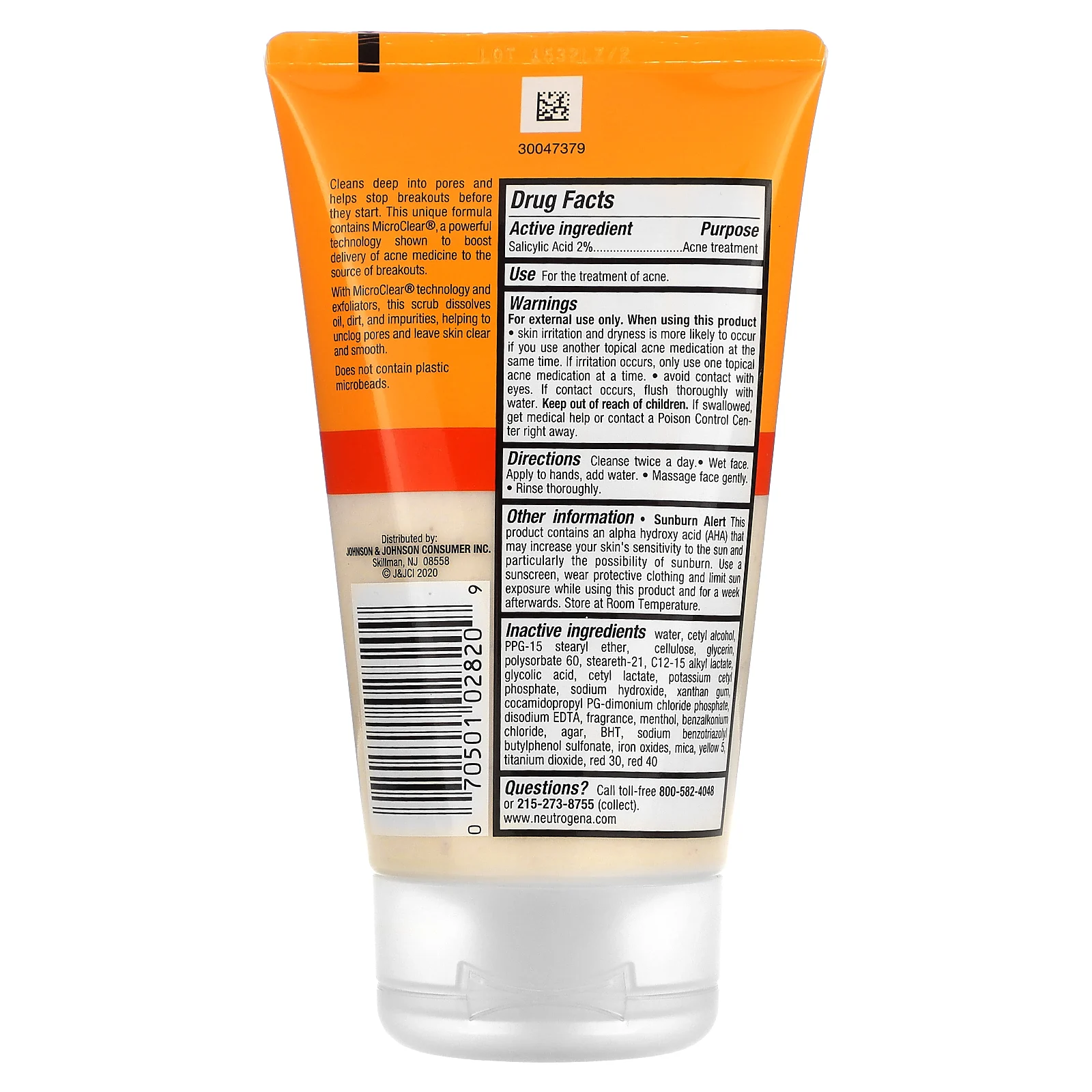 Neutrogena, Oil-Fresh Acne Wash, ежедневный скраб, 124 мл (4,2 жидк. Унции)