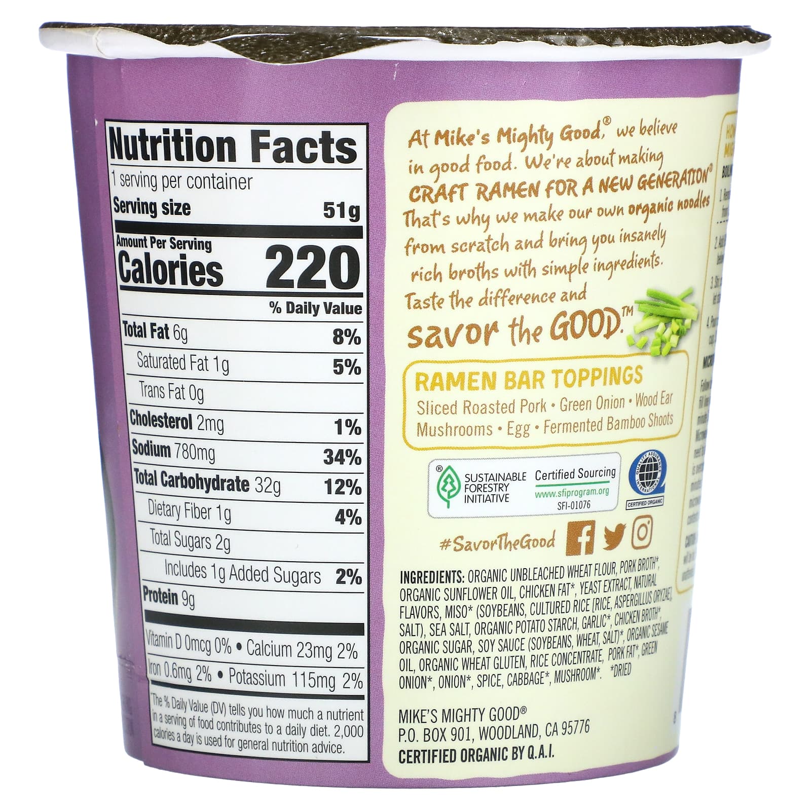 Mike's Mighty Good, Craft Ramen Cup, суп тонкоцу из свинины, 51 г (1,7 унции)