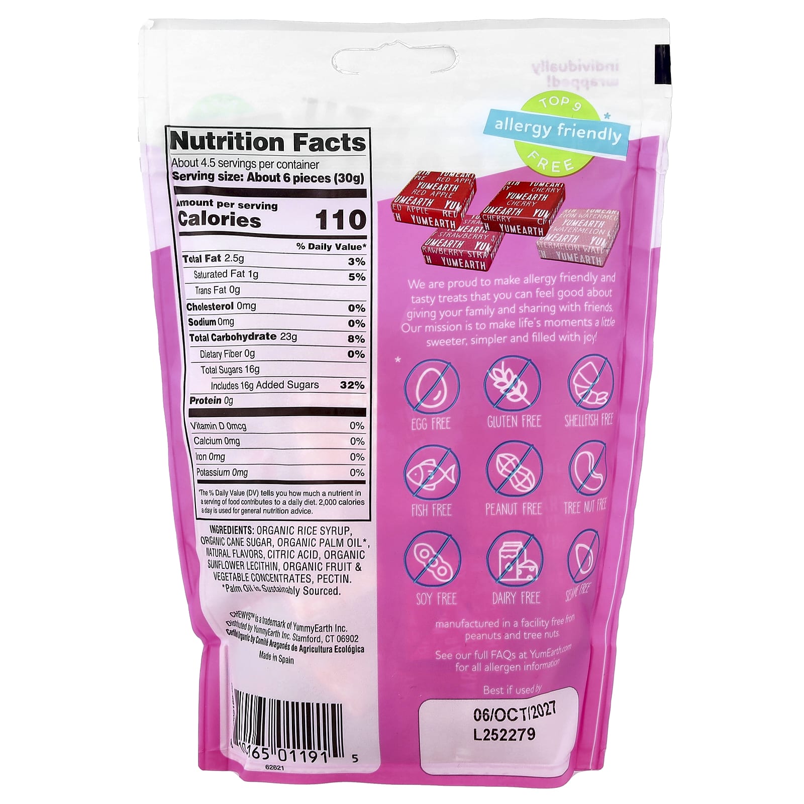 YumEarth, Organic Chewys™, фруктовые красные фрукты, 142 г (5 унций)