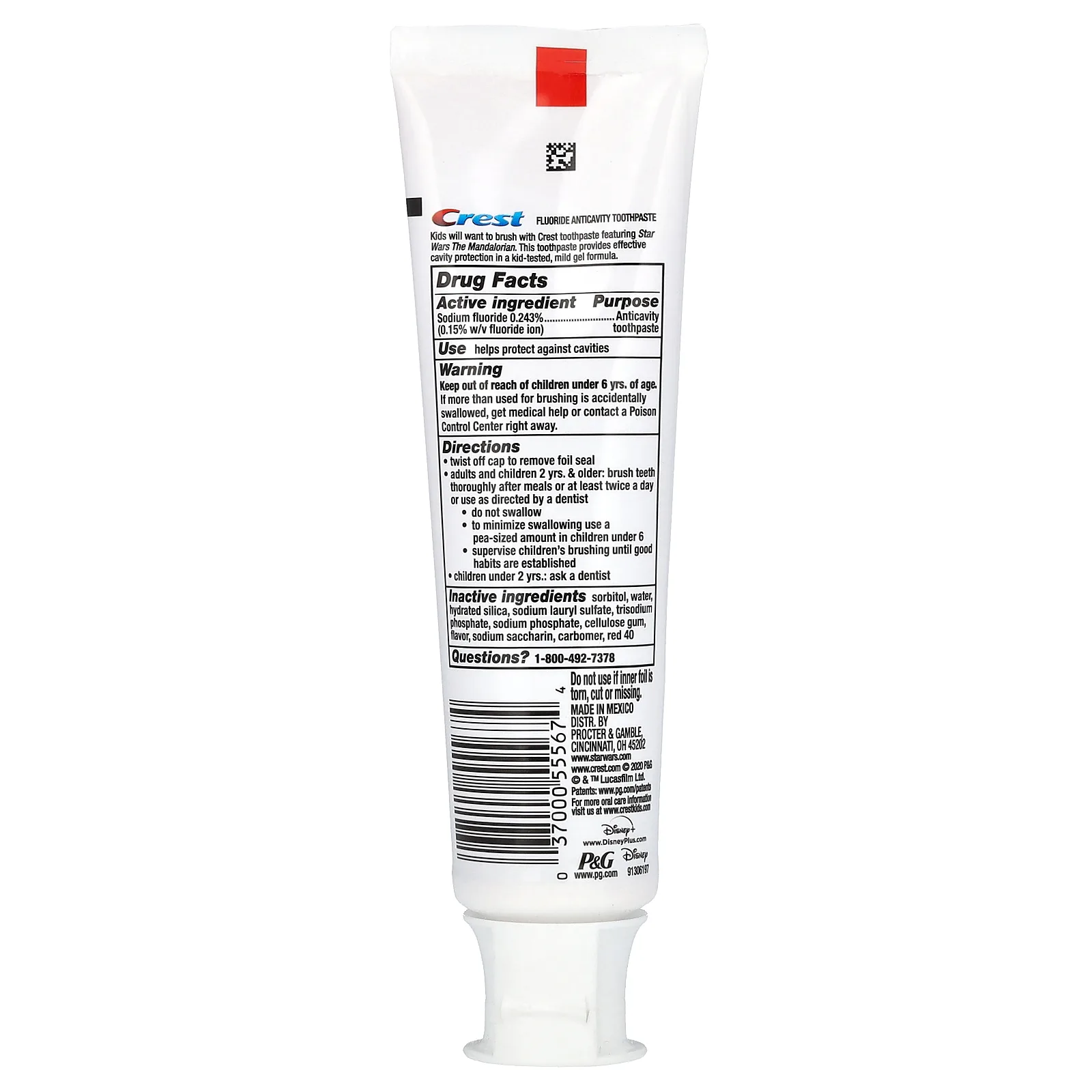 Crest, детская зубная паста против кариеса с фтором, «Звездные войны: мандалорец», для детей от 3 лет, клубника, 119 г (4,2 унции)