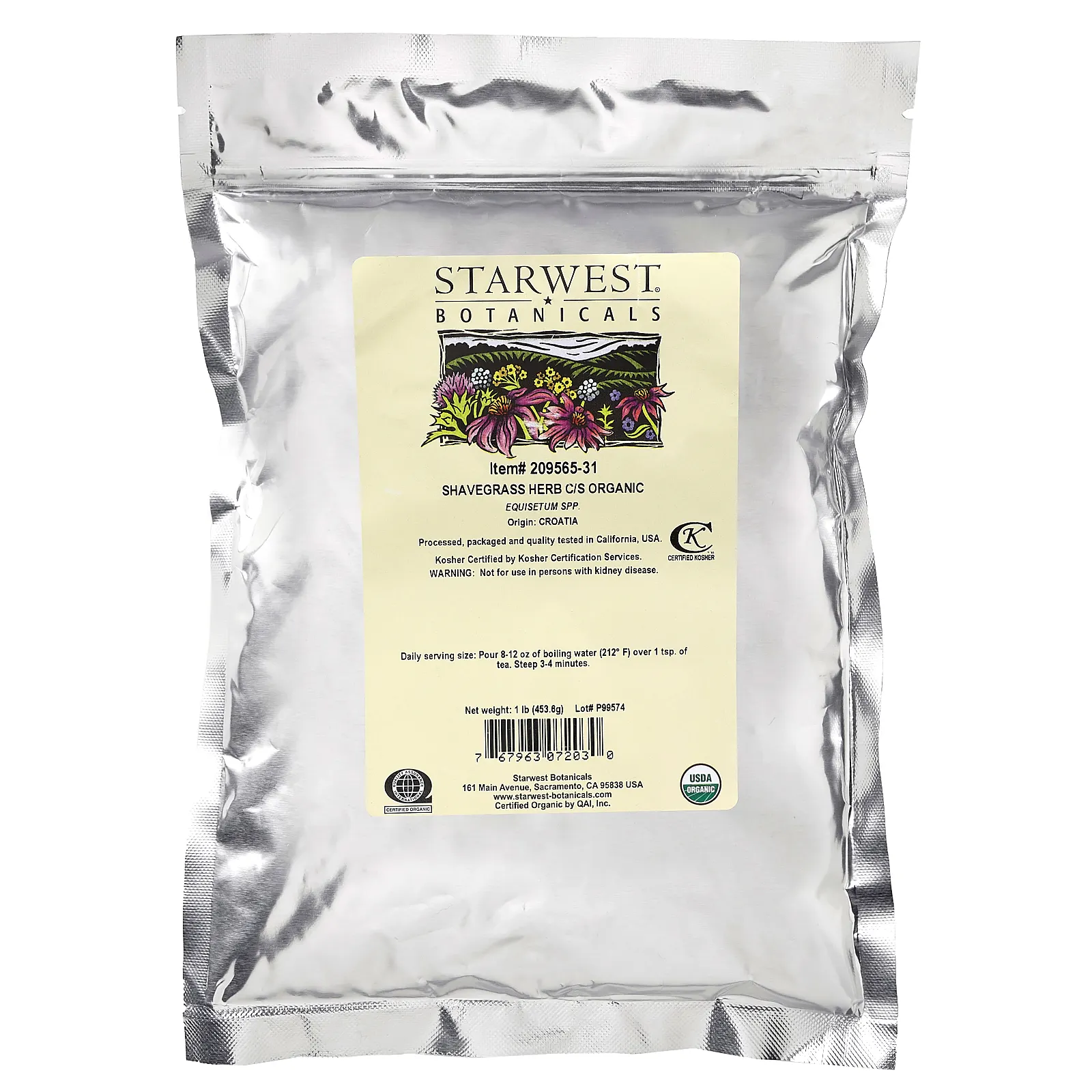Starwest Botanicals, Органическое растение Shavegrass Herb C / S, 453,6 г (1 фунт)