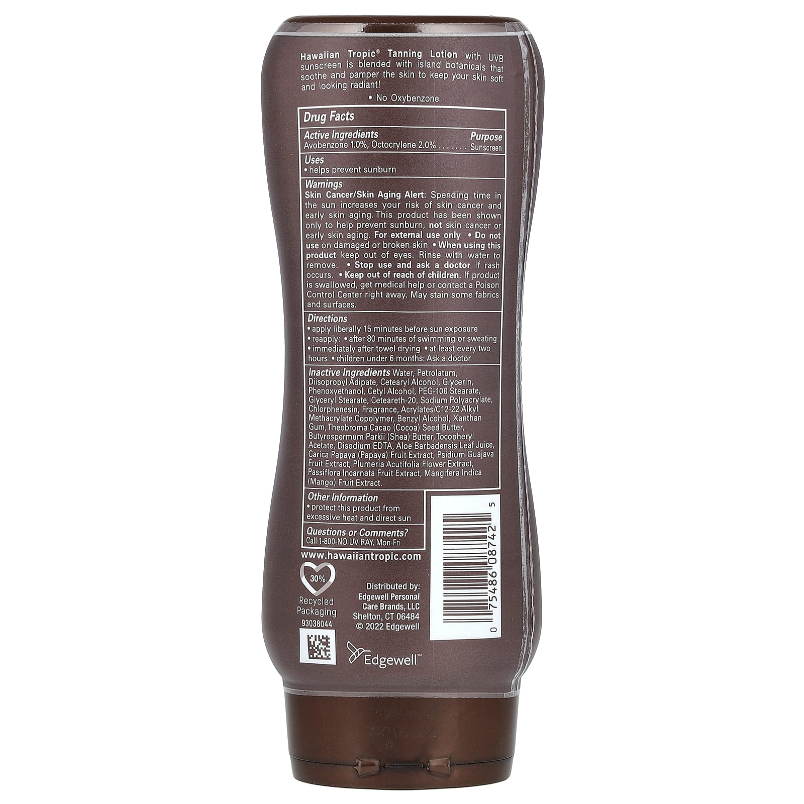 Hawaiian Tropic, Island Tanning, солнцезащитный лосьон, масло какао, SPF 4, 236 мл (8 жидк. Унций)