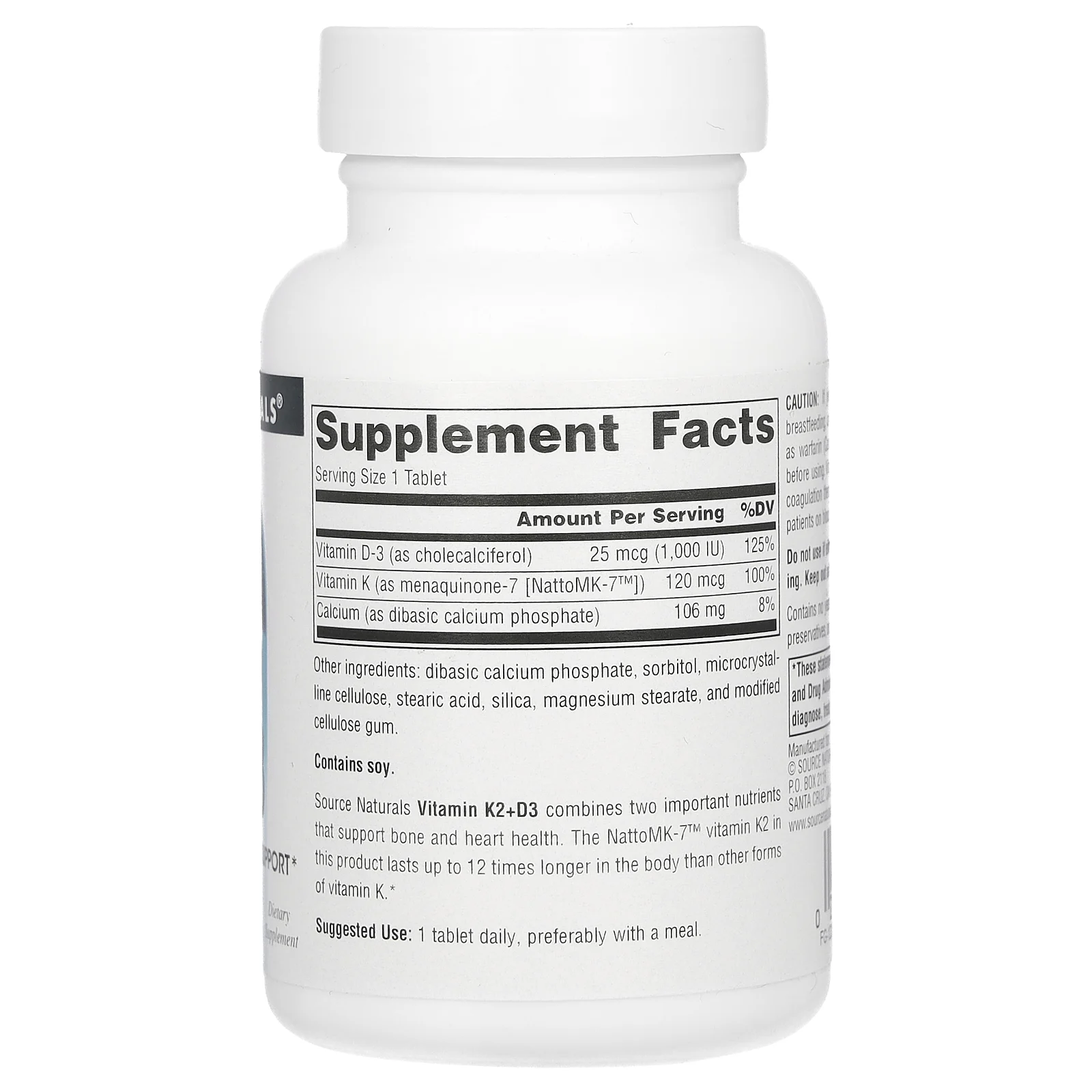 Source Naturals, витамин K2 и D3, 60 таблеток