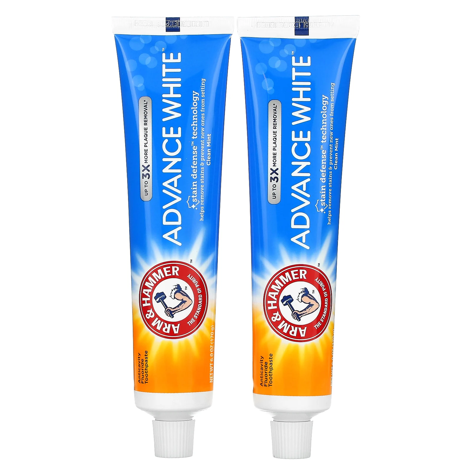 Arm & Hammer, Advance White, отбеливающая зубная паста с фторидом против кариеса, чистая мята, двойная упаковка, 170 г (6 унций) каждая