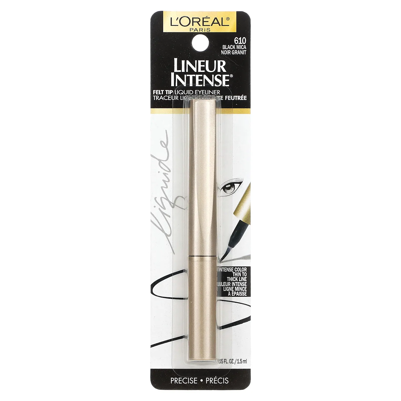 L'Oréal, Lineur Intense, фломастер, жидкая подводка для глаз, оттенок 610 черная слюда, 1,5 мл (0,05 жидк. унции)