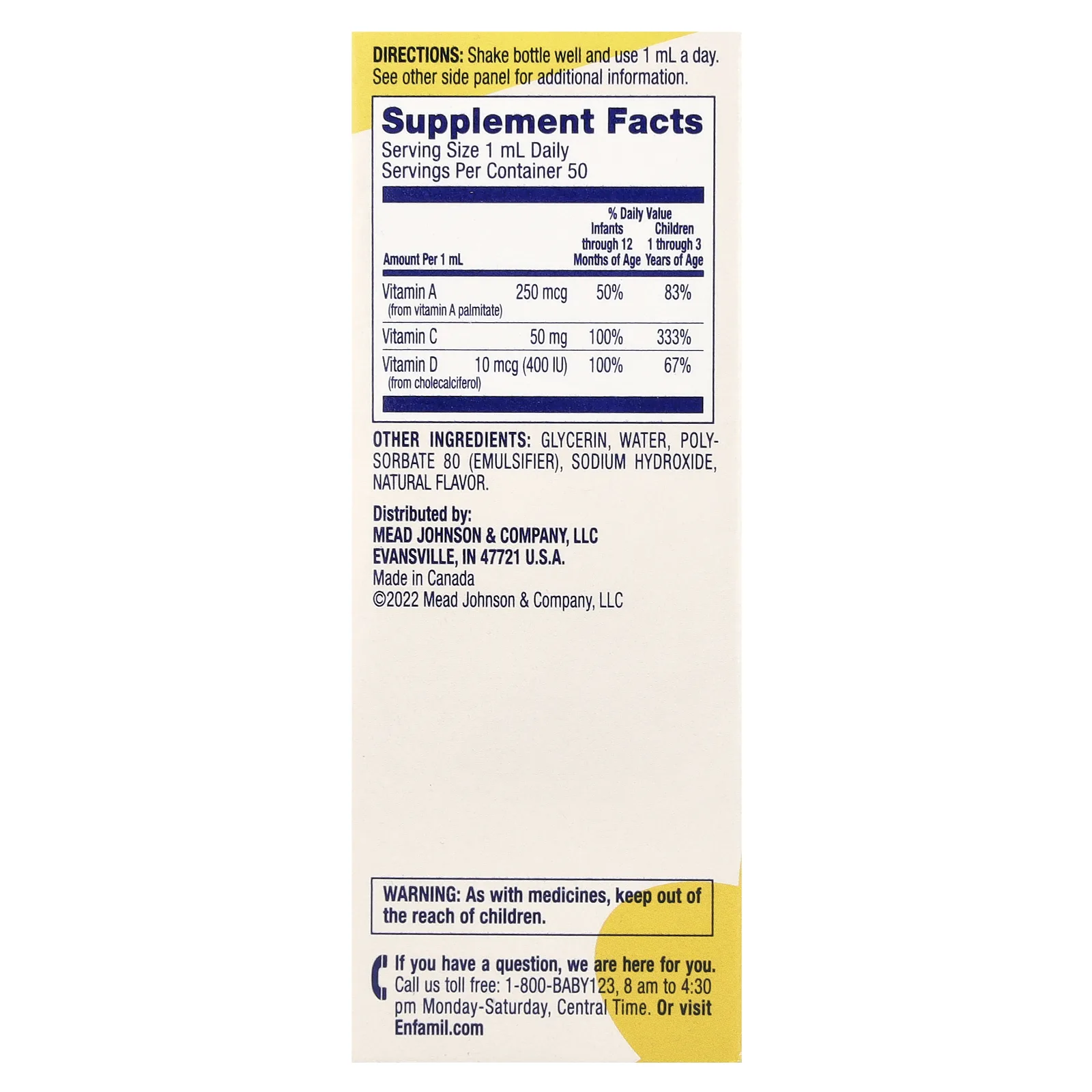 Enfamil, Tri-Vi-Sol®, капли с витаминами A, C и D, хорошее начало, 0–12 месяцев, 50 мл (1 2/3 жидк. унц.)