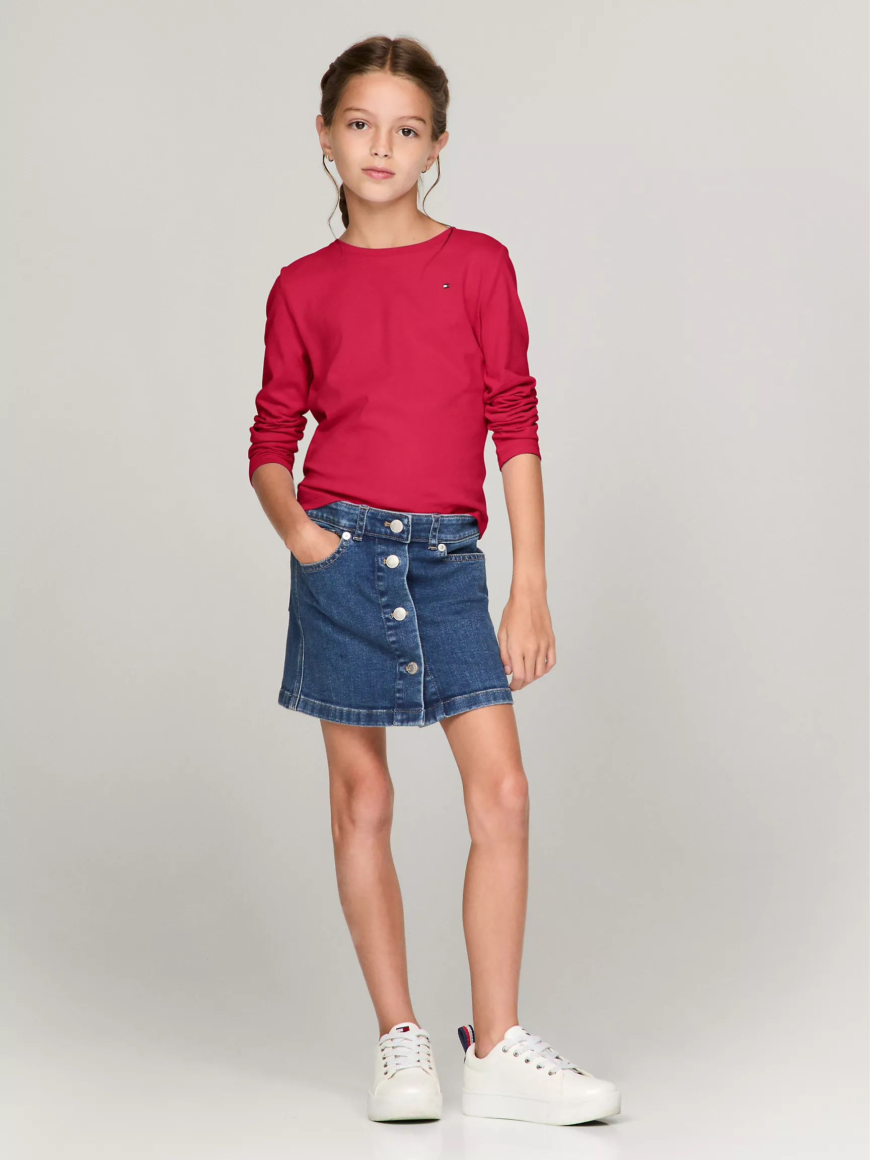 Футболка для девочек Tommy Hilfiger, Детская однотонная футболка с длинным рукавом