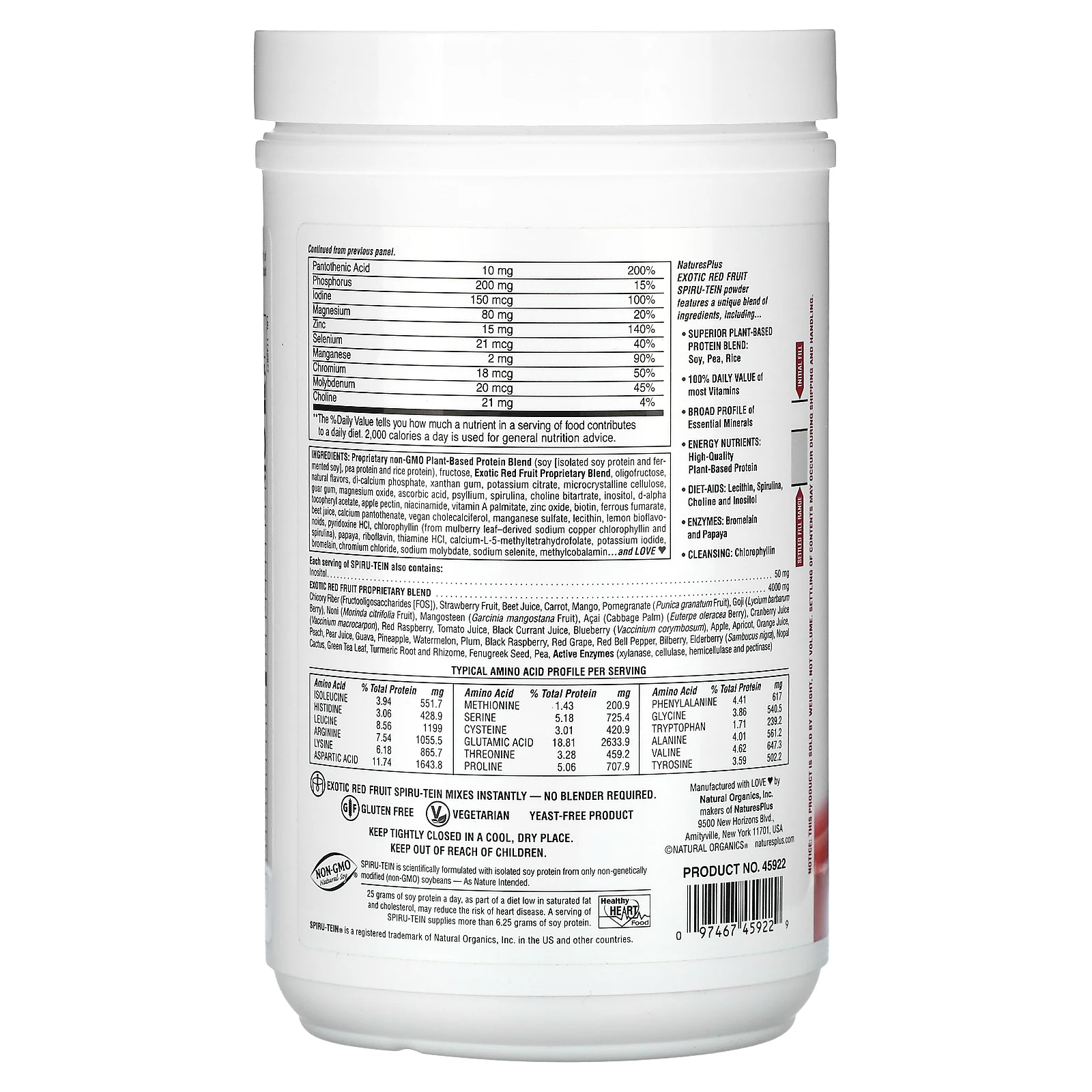 NaturesPlus, Spiru-Tein, протеиновый порошок, экзотические красные фрукты, 504 г (1,1 фунта)