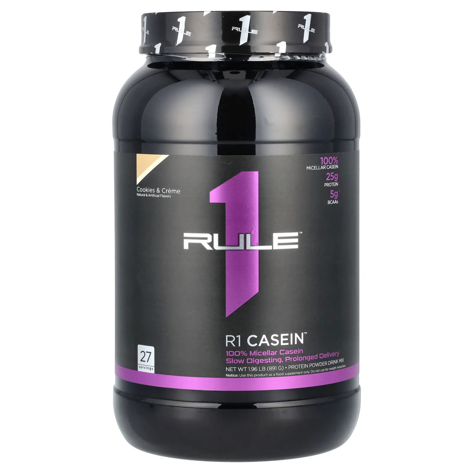 Rule One Proteins, R1 Casein, протеиновая смесь для приготовления напитка, печенье и крем, 891 г (1,96 фунта)