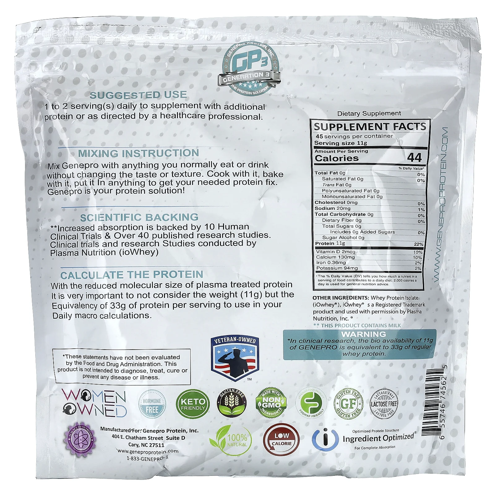 GENEPRO, The Protein Solution, протеин без добавок, 495 г