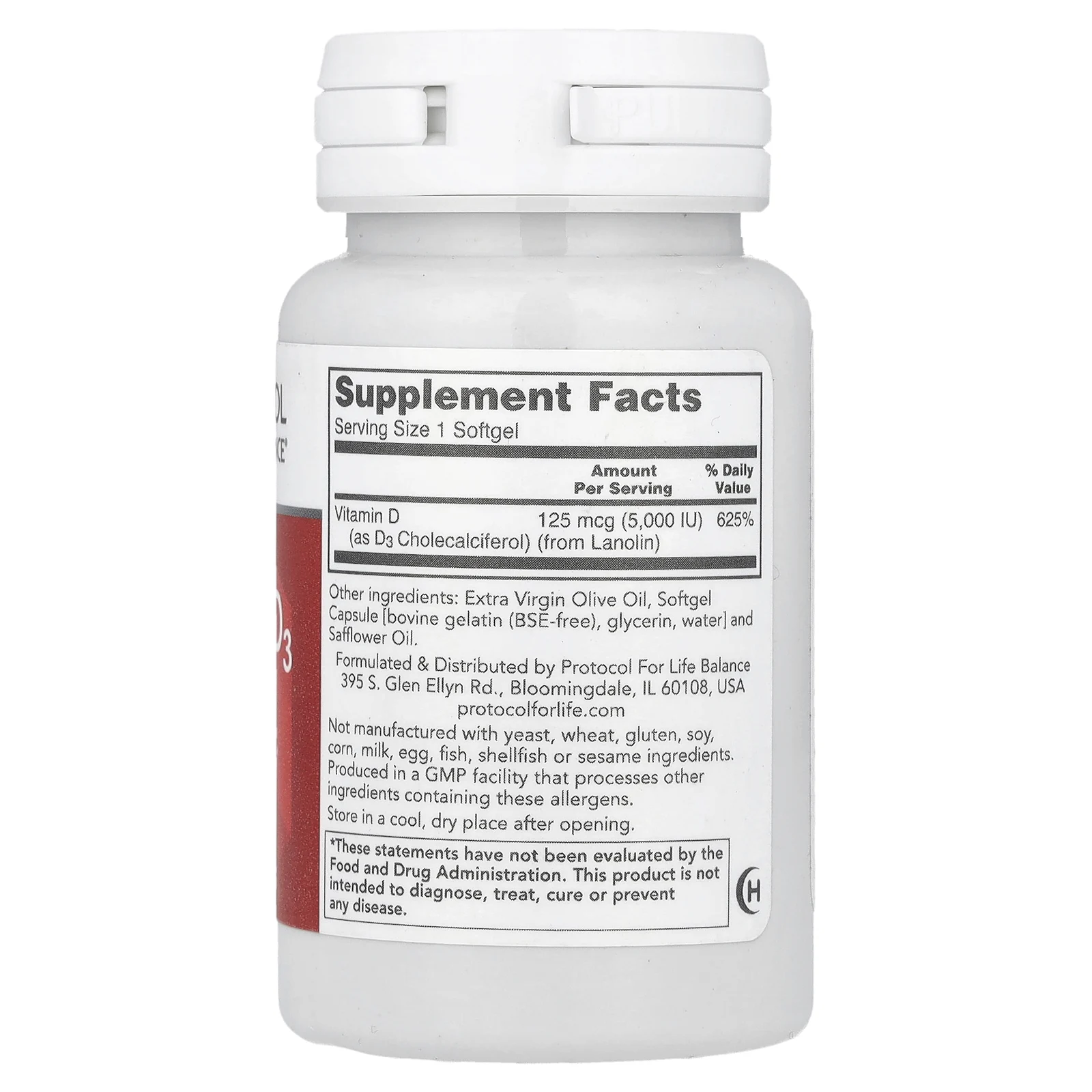 Protocol for Life Balance, Витамин D3, высокая эффективность, 5000 МЕ, 120 мягких таблеток
