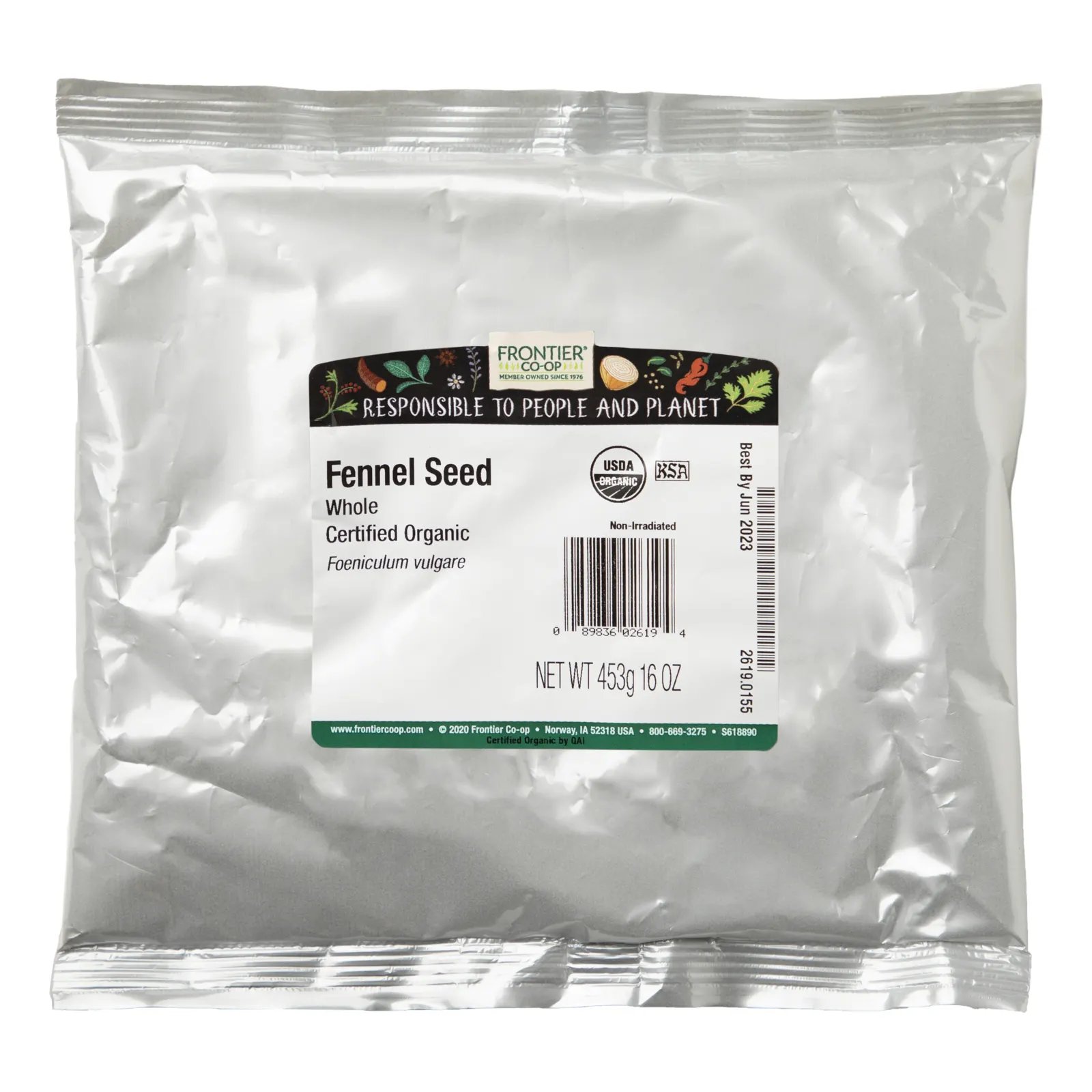 Frontier Co-op, Органические цельные семена фенхеля, 453 г (16 унций)