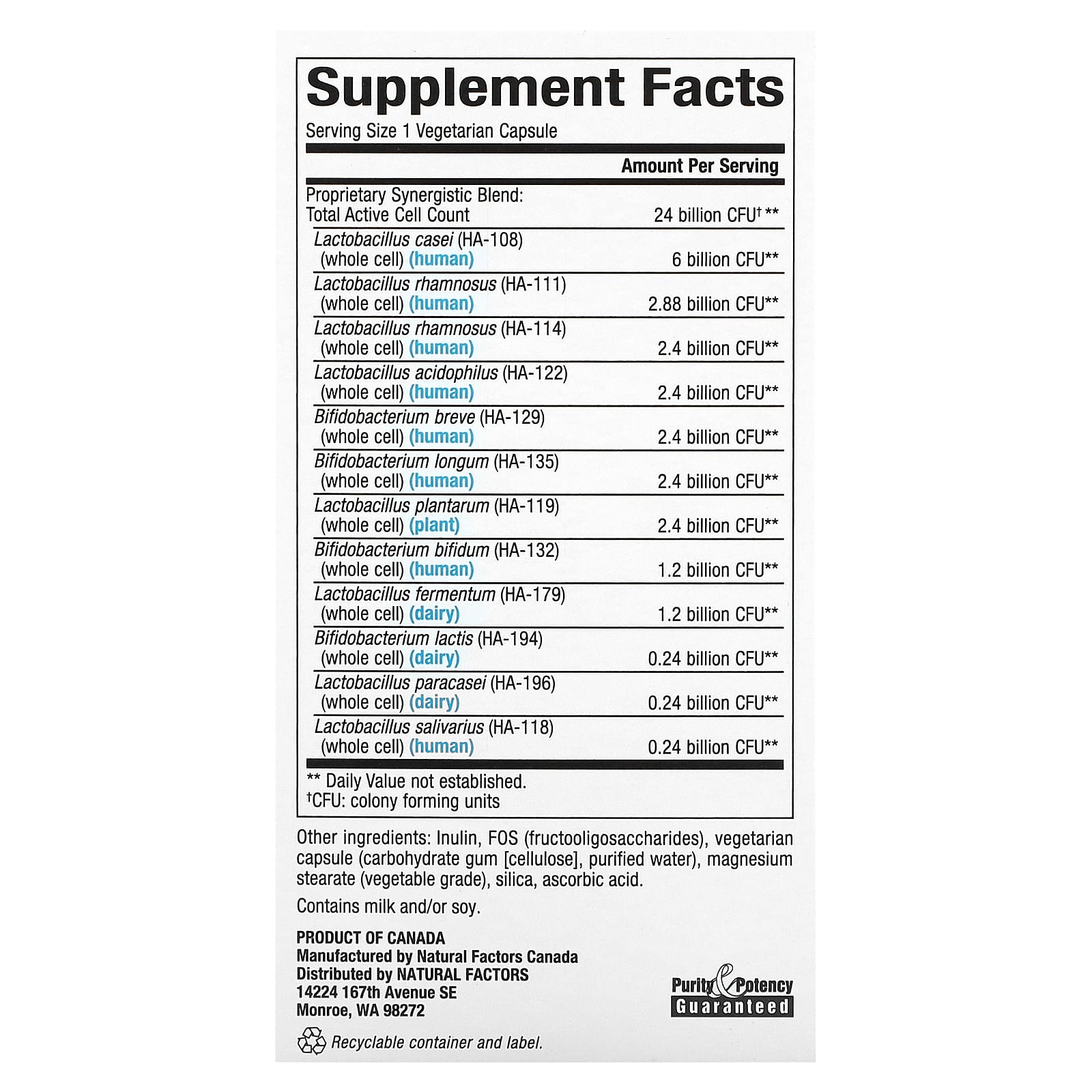 Natural Factors, Ultimate Probiotic, 24/12 Formula, 24 млрд КОЕ, 60 вегетарианских капсул