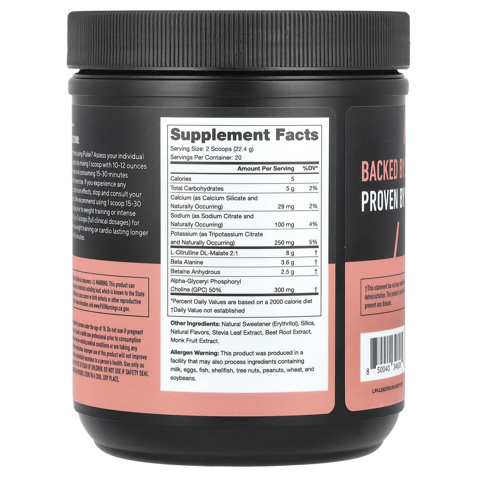 Legion Athletics, Pulse, предтренировочный напиток без стимуляторов, кислые конфеты, 448 г (0,99 фунта)