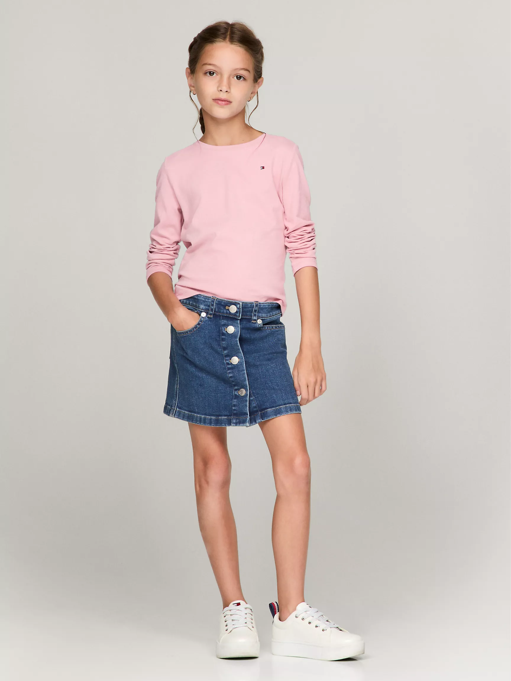 Футболка для девочек Tommy Hilfiger, Детская однотонная футболка с длинным рукавом