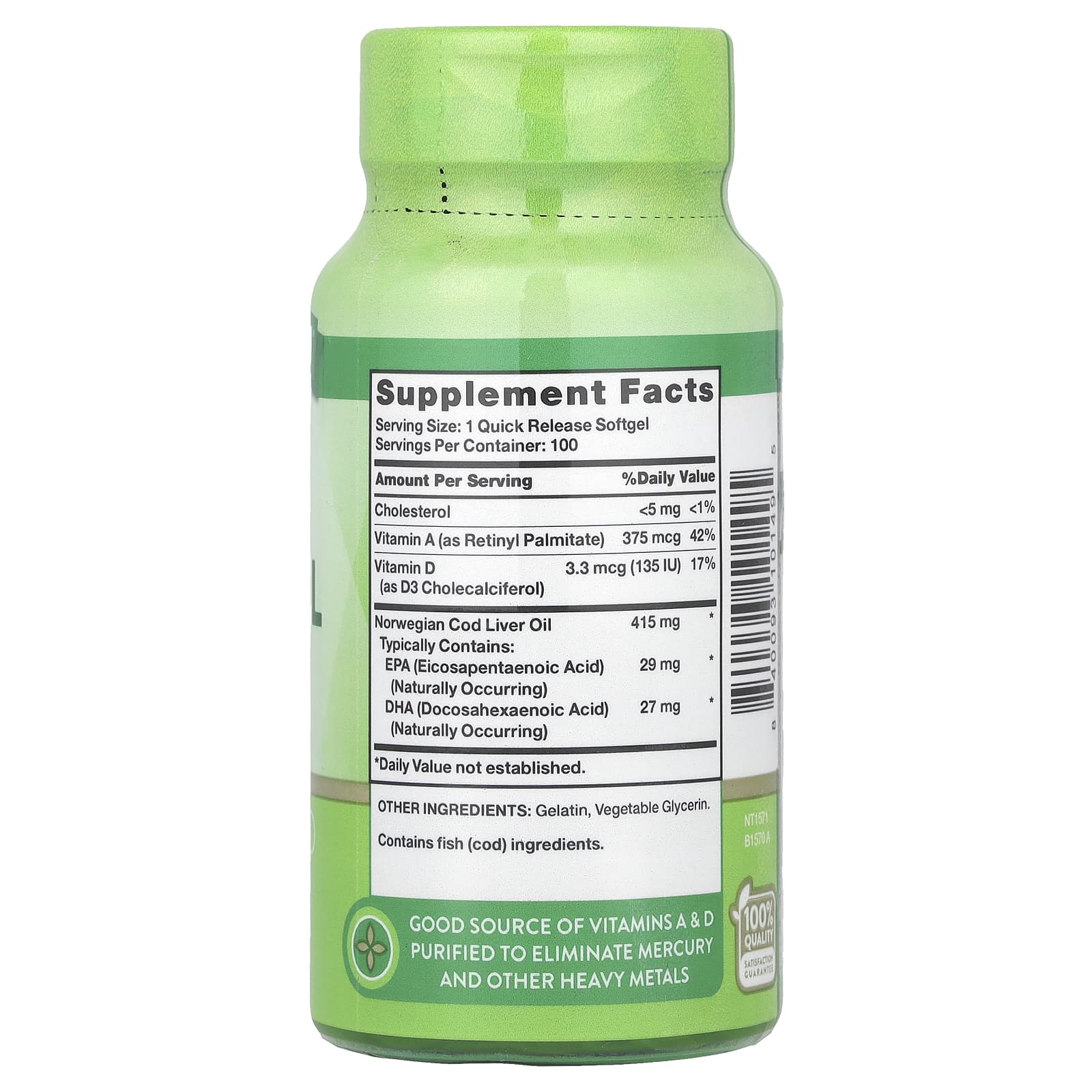 Nature's Truth, Жир печени норвежской трески с ЭПК и ДГК, 100 капсул быстрого действия