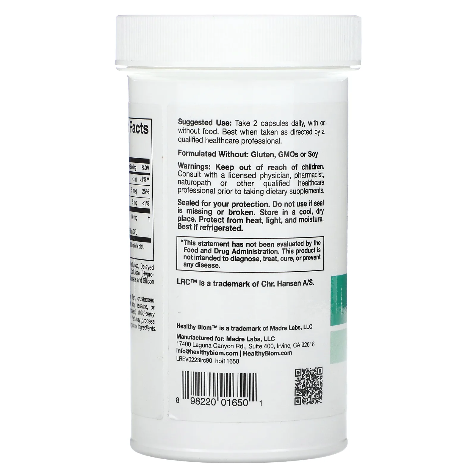 HealthyBiom, лактобактерии реутери (Lactobacillus reuteri) LRC с витамином D, 5 млрд КОЕ, 90 растительных капсул