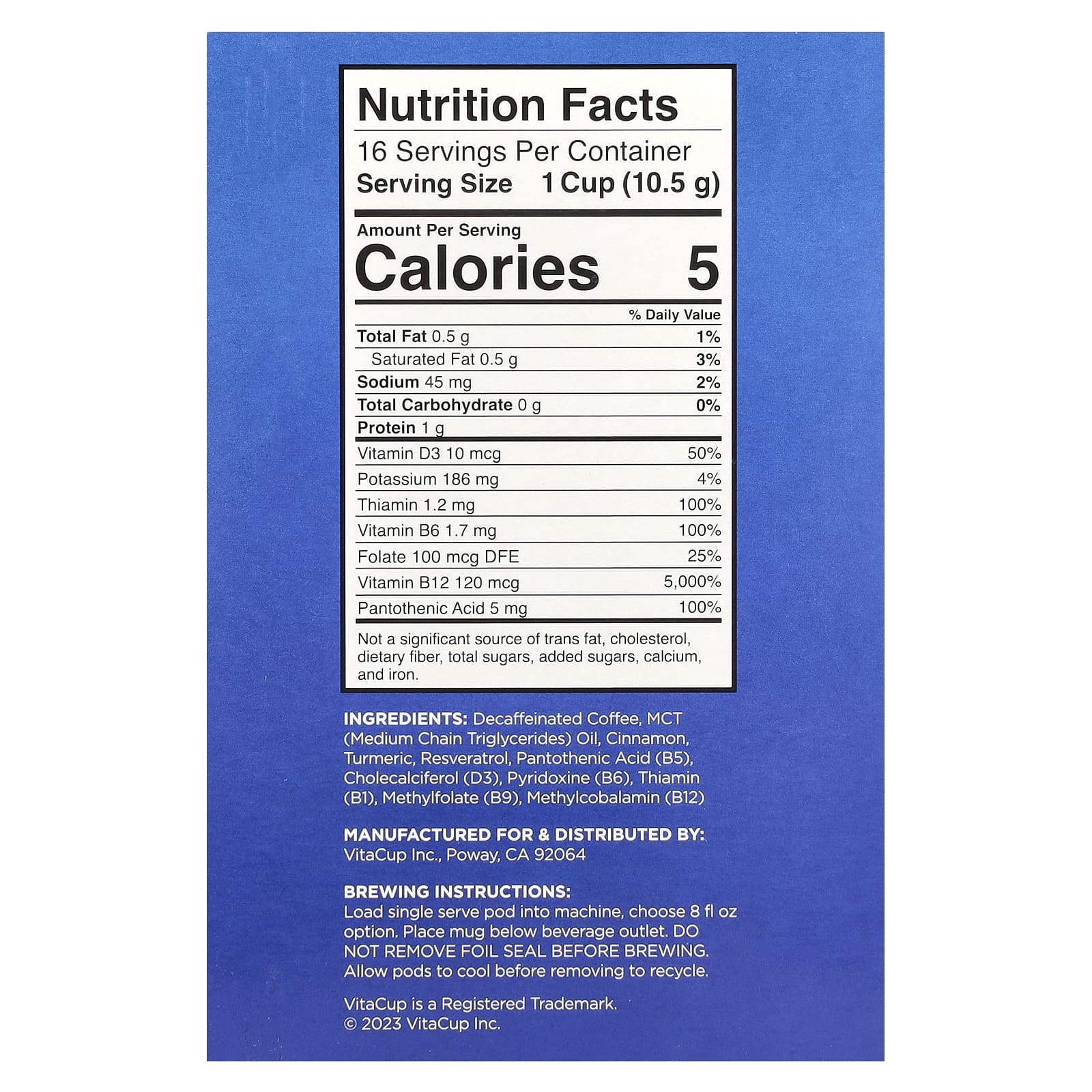 VitaCup, Genius Coffee, средней обжарки, без кофеина, 16 чашек по 10,5 г (0,37 унции)