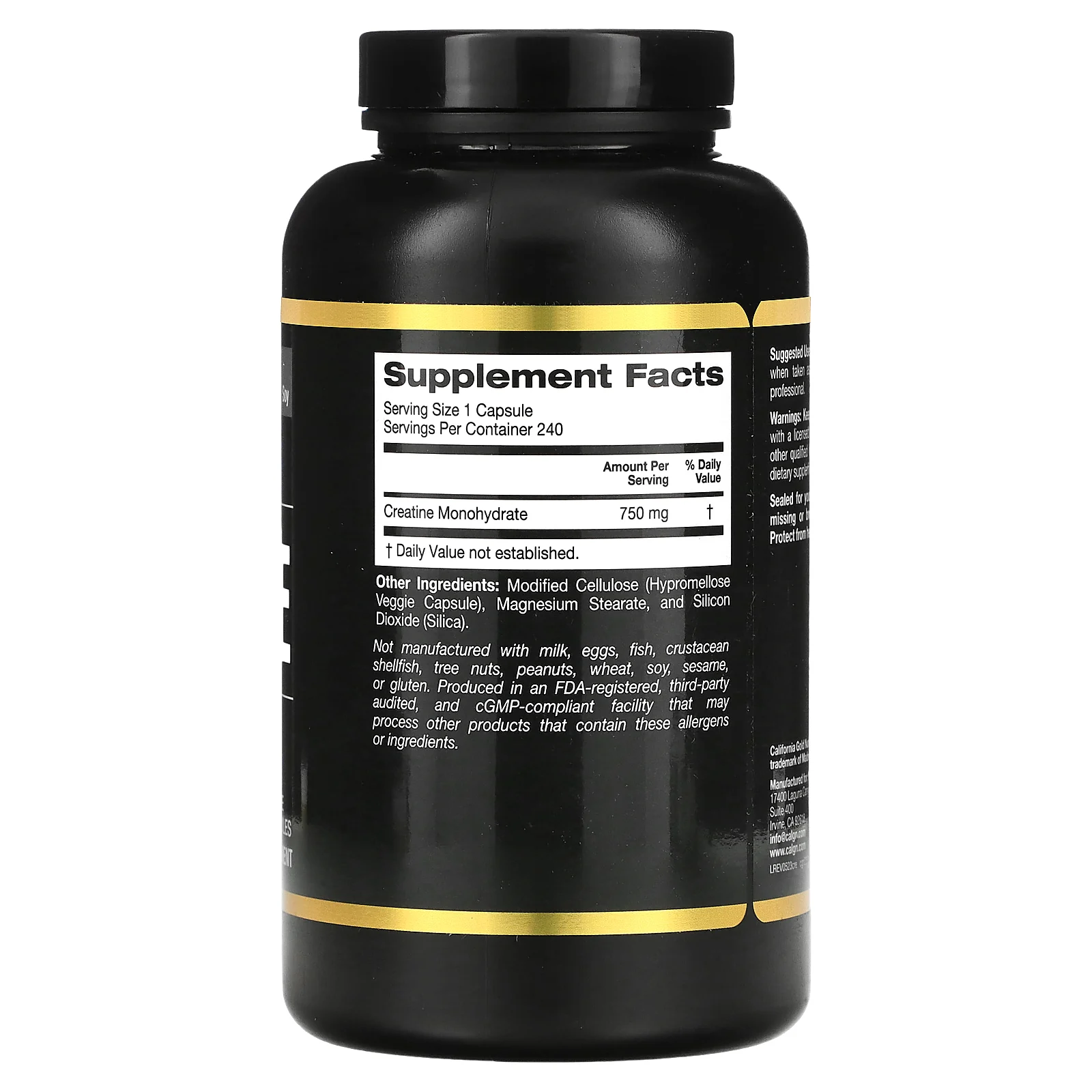 California Gold Nutrition, моногидрат креатина, 240 растительных капсул