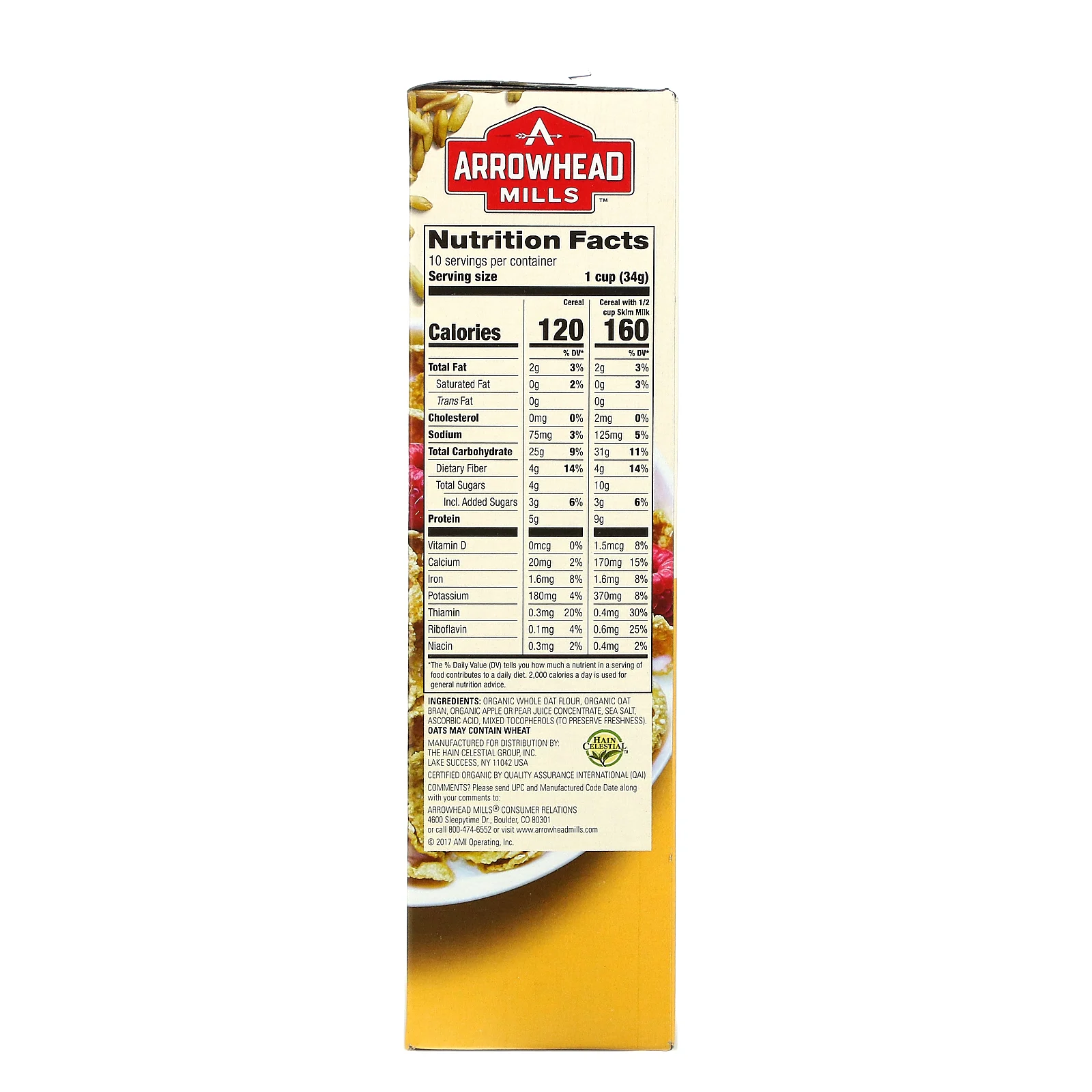 Arrowhead Mills, органические хлопья из овсяных отрубей, 340 г (12 унций)