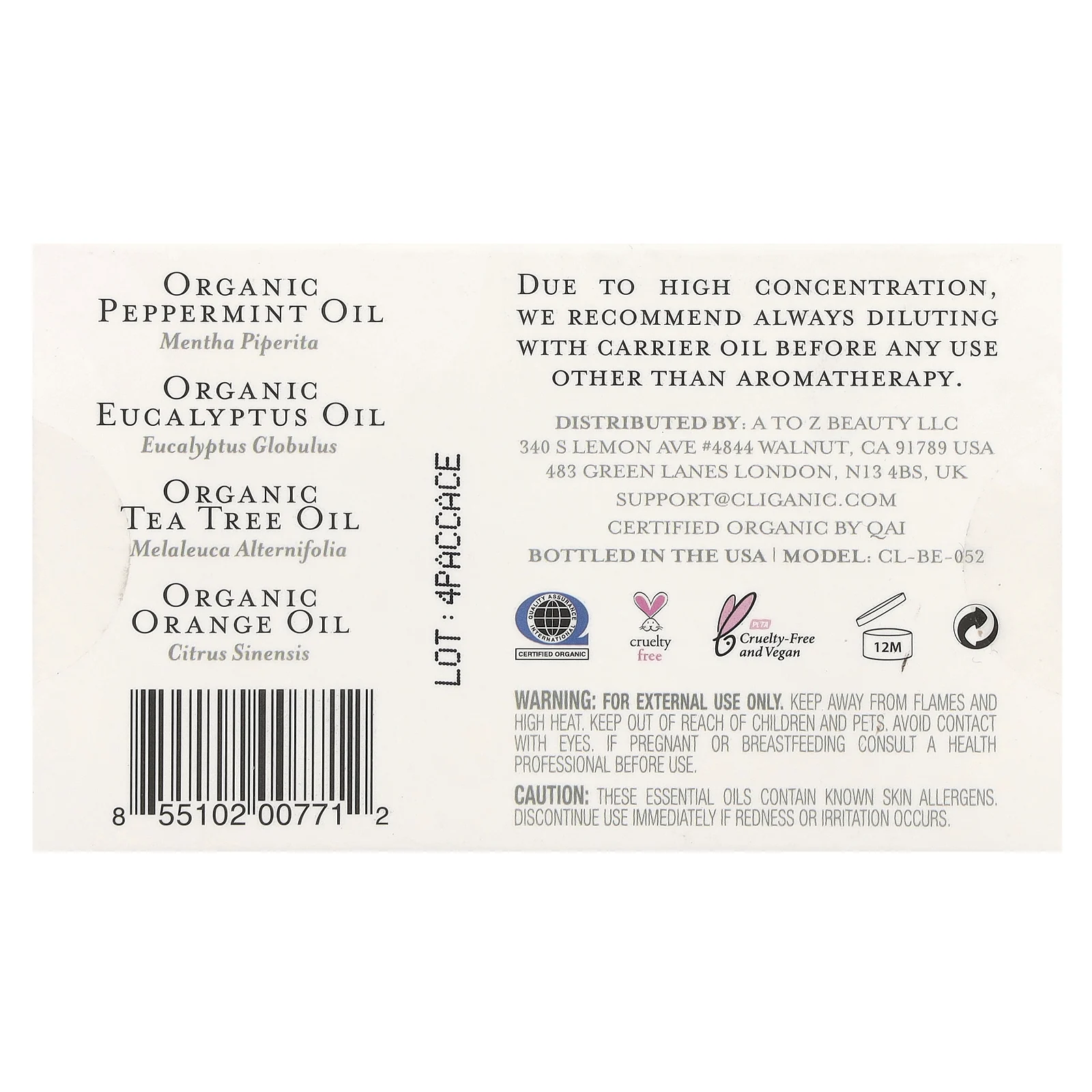 Cliganic, на 100% чистое эфирное масло, набор для ароматерапии, 4 флакона