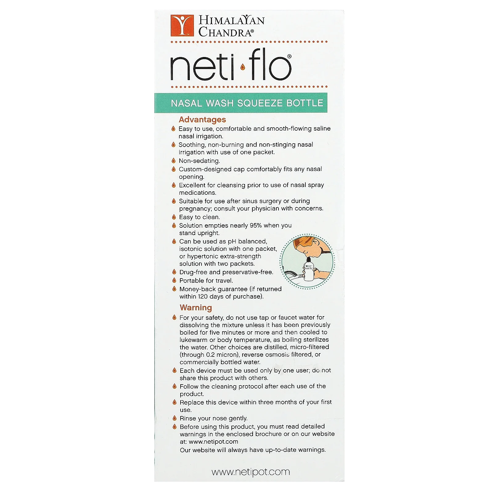 Himalayan Chandra, флакон для промывания носа с пакетиками соли нети, 2,16 г
