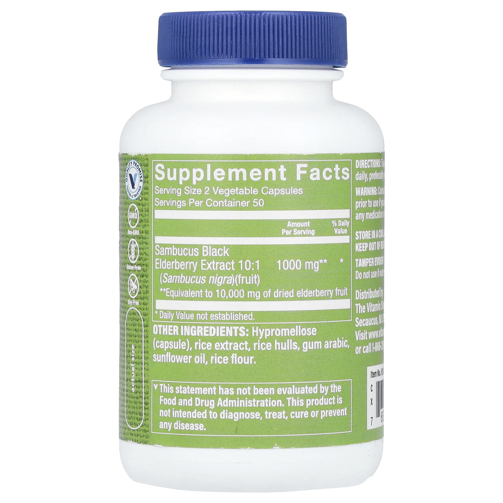 The Vitamin Shoppe, Бузина черная, 1000 мг, 100 растительных капсул (500 мг в 1 капсуле)