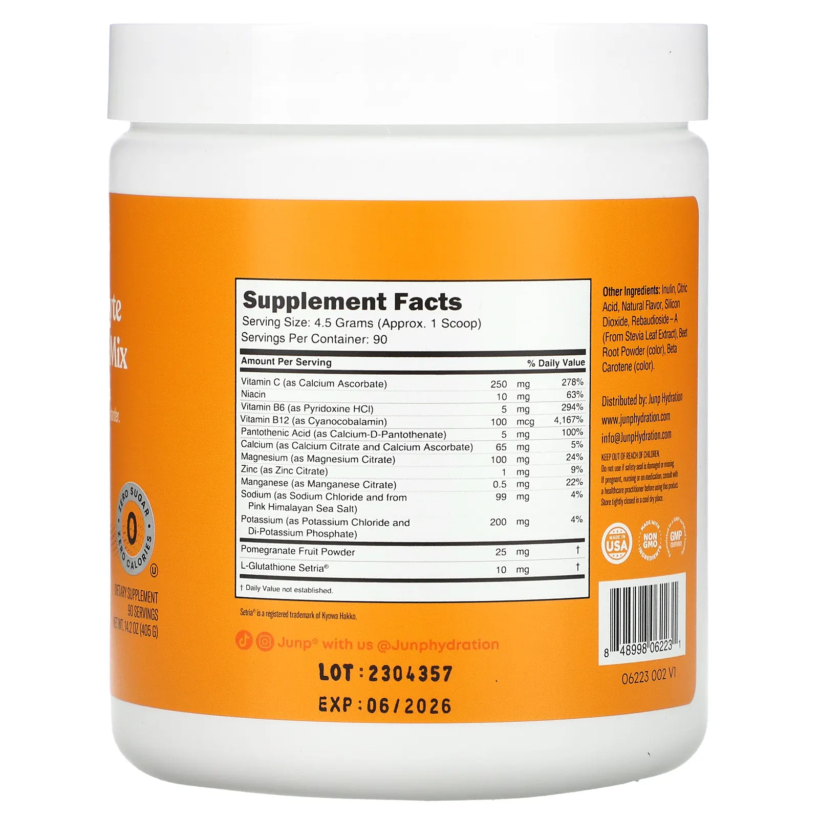 JUNP Hydration, Порошковая смесь электролитов, апельсин, 405 г (14,2 унции)