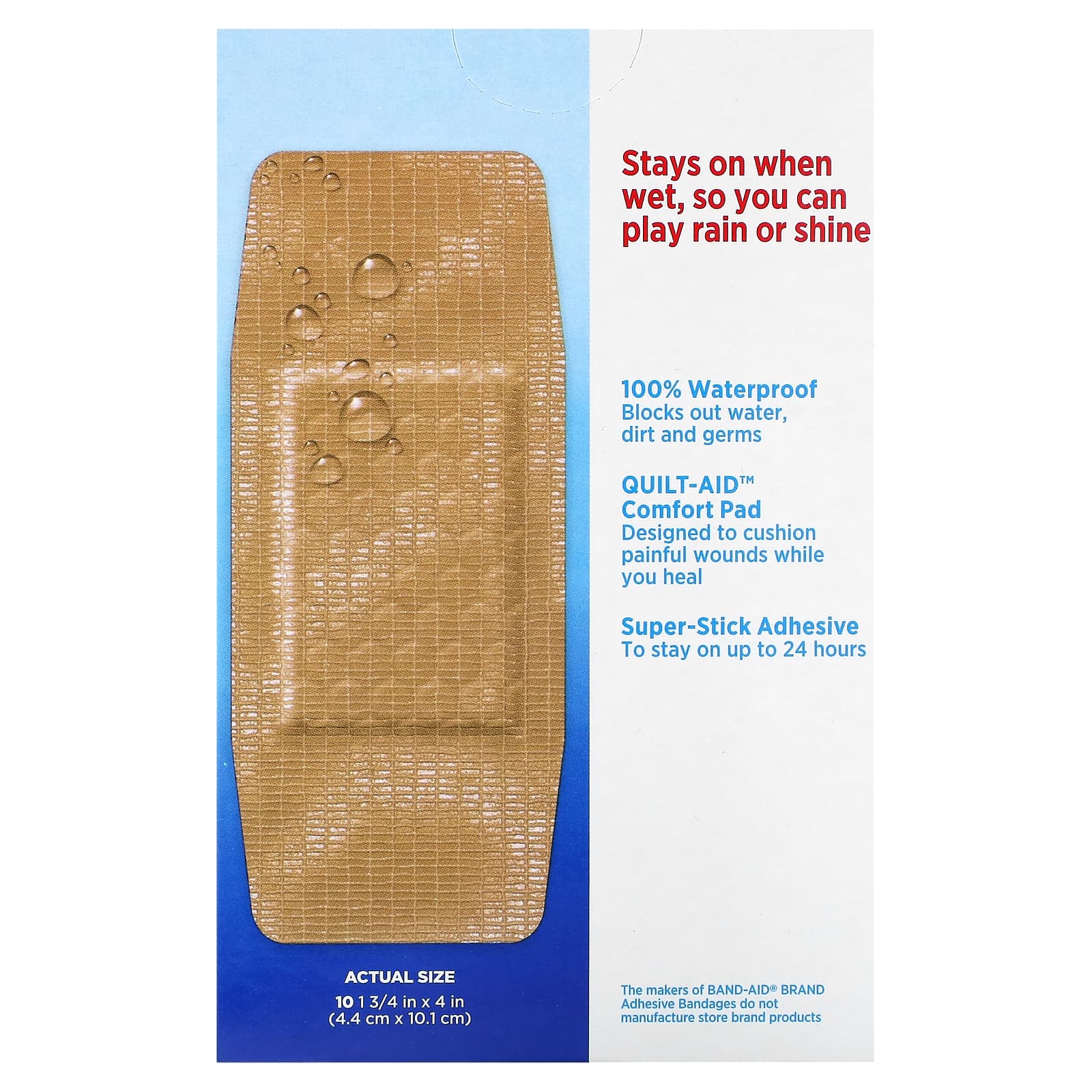 Band Aid, лейкопластыри, увлажняющие полоски, 10 шт.