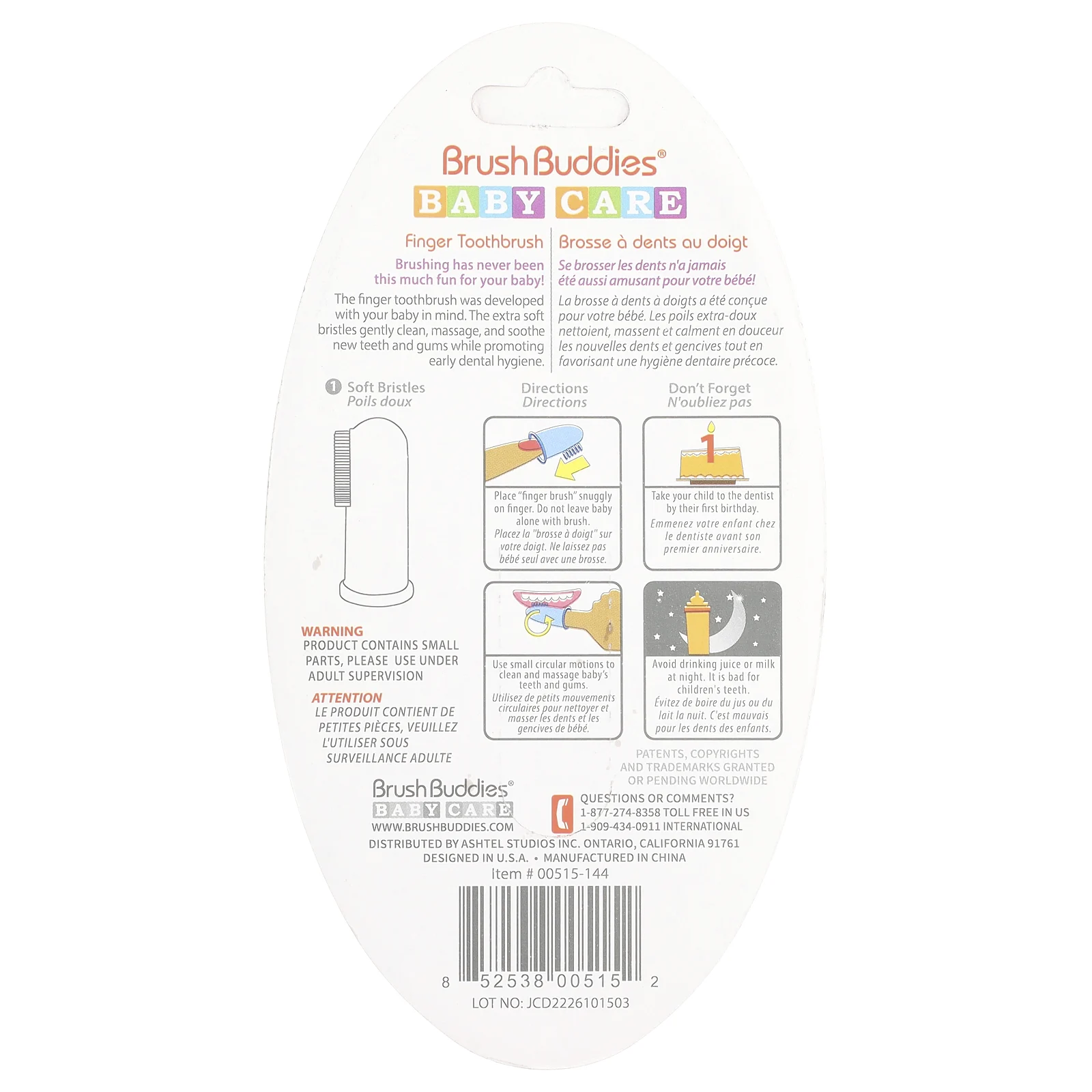 Brush Buddies,  Забота о детях , зубная щетка на палец, 0-3 лет, 1 шт