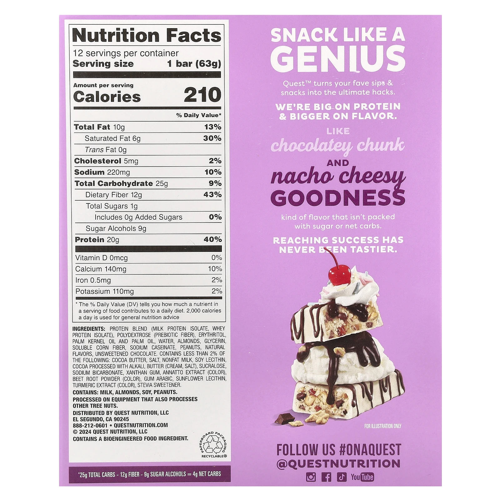 Quest Nutrition, Overload Protein Bar, Sundae Funday, 12 батончиков (63 г (2,22 унции))