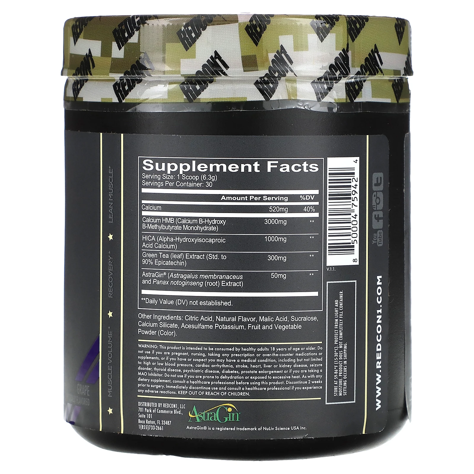 Redcon1, Moab, для наращивания мышечной массы, перед тренировкой, со вкусом винограда, 189 г (6,67 унции)