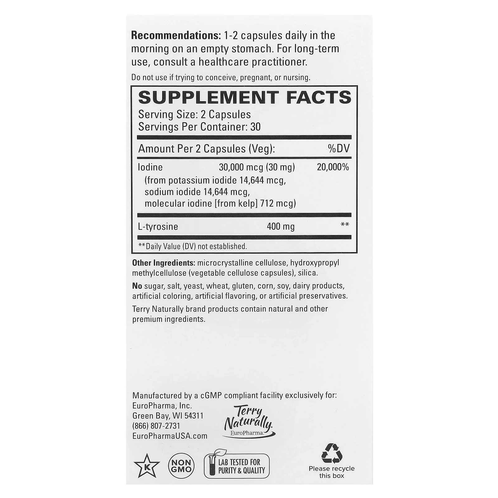 Terry Naturally, добавка для щитовидной железы, 60 капсул