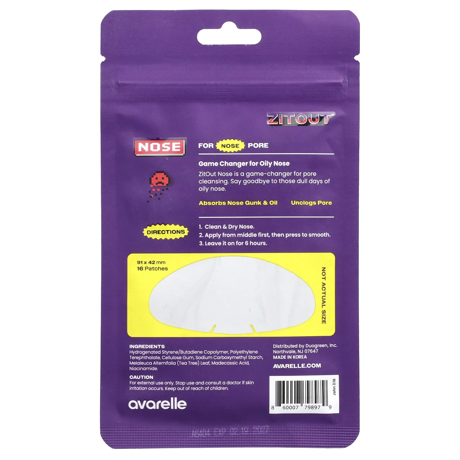 Avarelle, Nose Patch, Pore & Oil Control, 16 патчей